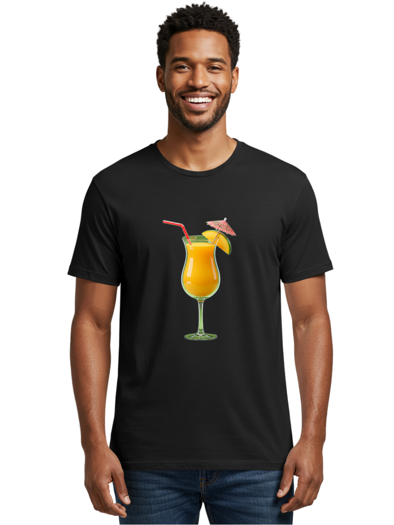 Orange-Cocktail Men'S Graphic Tee, 100% Cotton, Comfortable Casual Summer Wear, Machine Washable, Hurricane Cocktail, Tropical Drink, Orange Juice, Cocktail Umbrella, Red Straw, Citrus Slice, Refreshing Beverage, Summer Cocktail, Vibrant Drink Bac201
