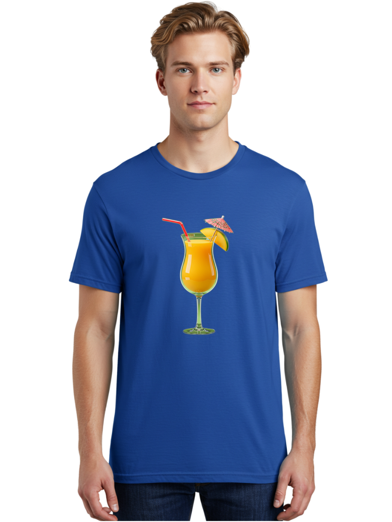 Orange-Cocktail Men'S Graphic Tee, 100% Cotton, Comfortable Casual Summer Wear, Machine Washable, Hurricane Cocktail, Tropical Drink, Orange Juice, Cocktail Umbrella, Red Straw, Citrus Slice, Refreshing Beverage, Summer Cocktail, Vibrant Drink Bac201