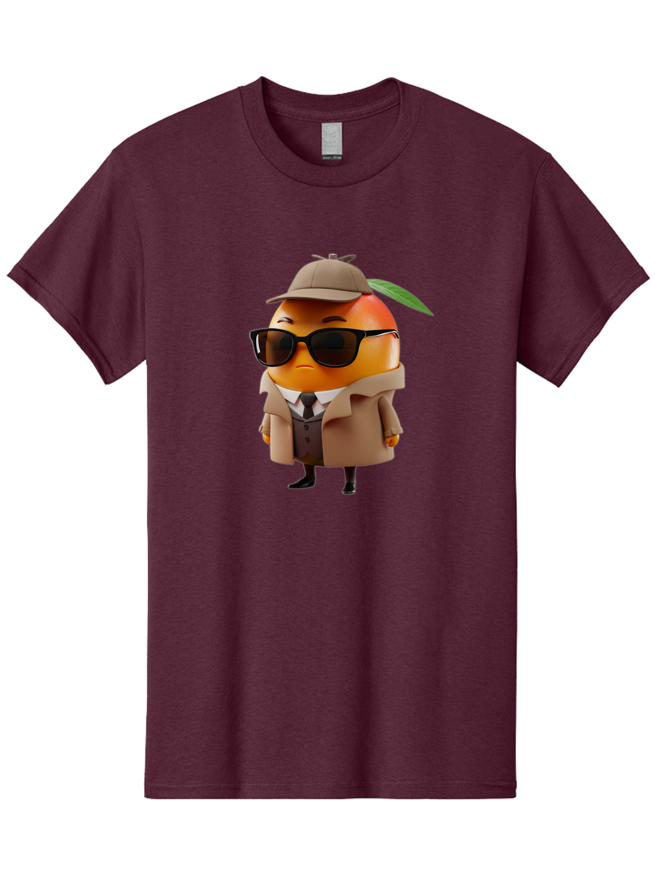 Orange-Detective Men'S Graphic Tee, 100% Cotton, Comfortable Casual Summer Wear, Machine Washable, Orange Character, Detective Orange, Anthropomorphic Fruit, Sunglasses, Trench Coat, Fedora Hat, Leaf Hatband, Stylish Outfit, Cartoon Character, Bac202