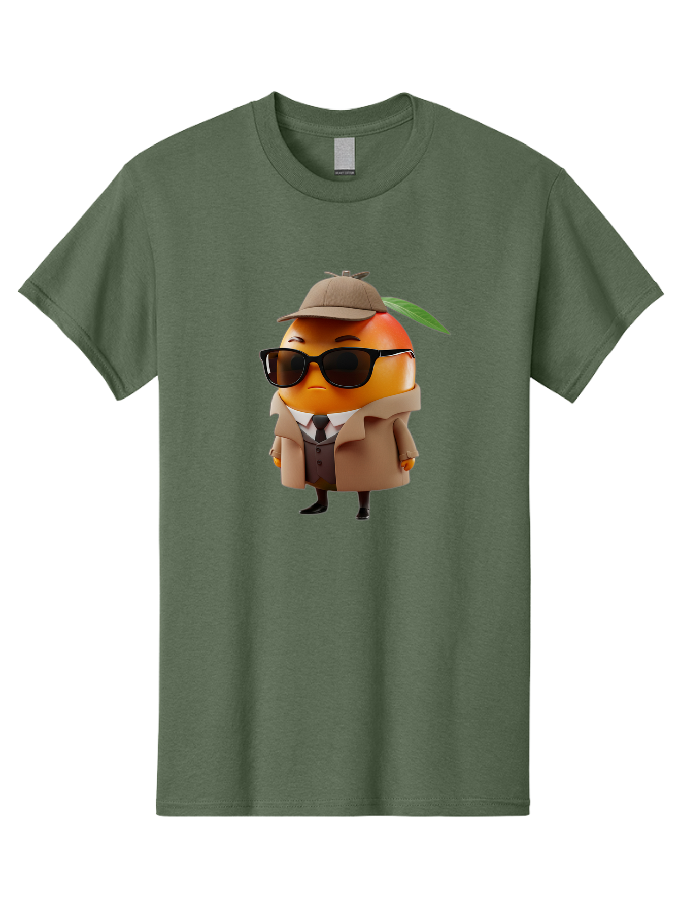 Orange-Detective Men'S Graphic Tee, 100% Cotton, Comfortable Casual Summer Wear, Machine Washable, Orange Character, Detective Orange, Anthropomorphic Fruit, Sunglasses, Trench Coat, Fedora Hat, Leaf Hatband, Stylish Outfit, Cartoon Character, Bac202