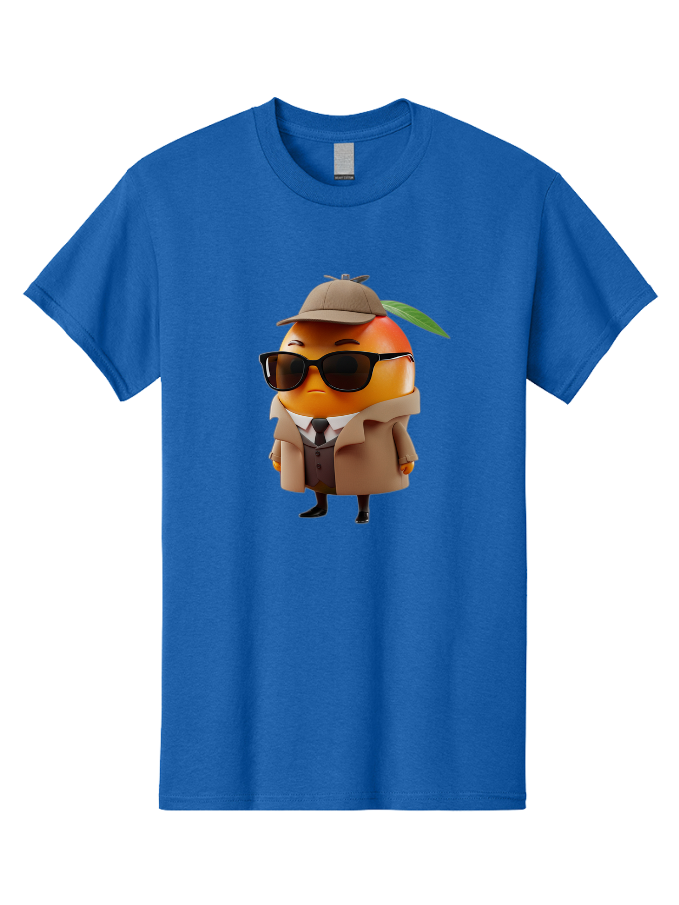 Orange-Detective Men'S Graphic Tee, 100% Cotton, Comfortable Casual Summer Wear, Machine Washable, Orange Character, Detective Orange, Anthropomorphic Fruit, Sunglasses, Trench Coat, Fedora Hat, Leaf Hatband, Stylish Outfit, Cartoon Character, Bac202