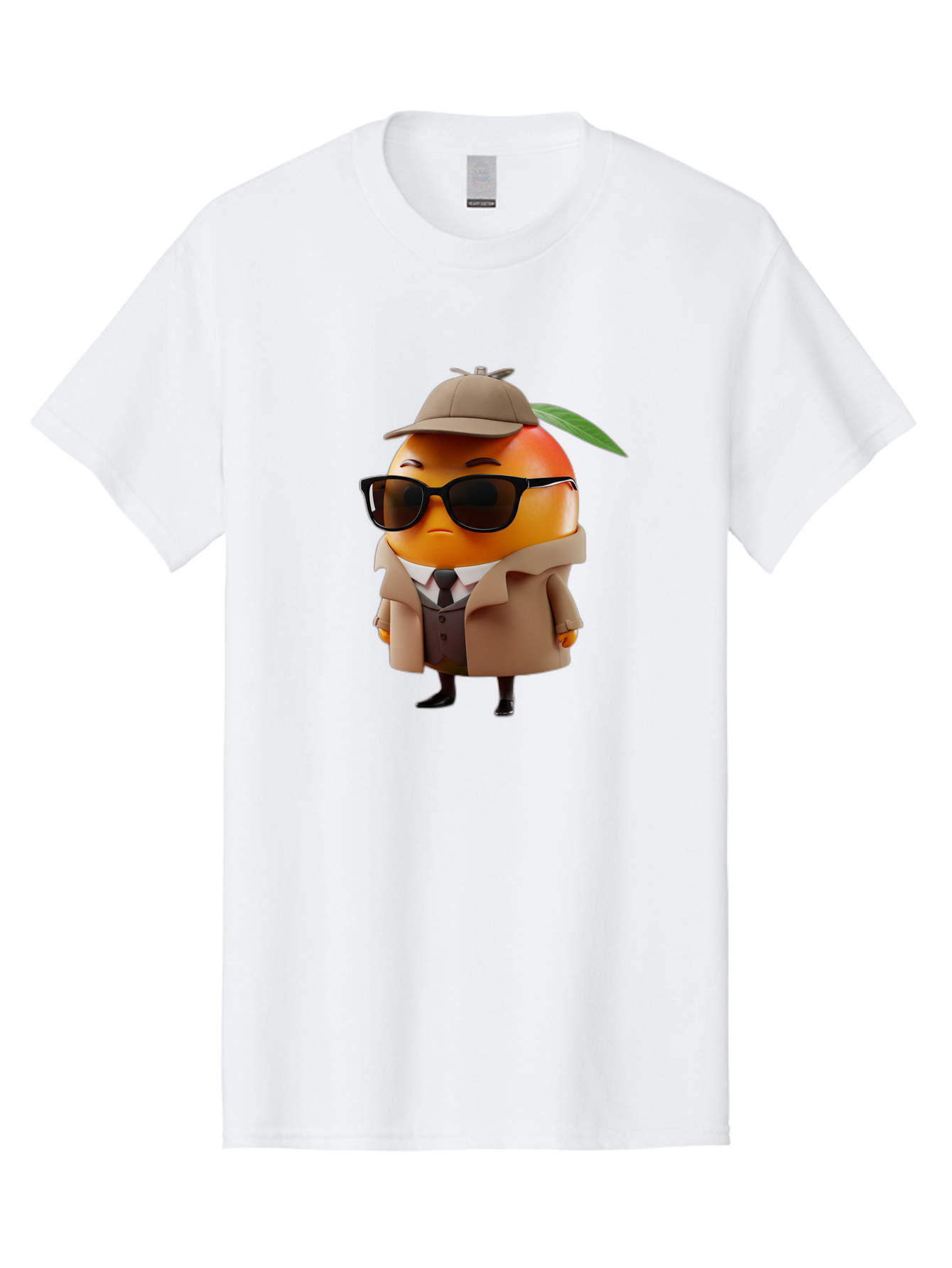 Orange-Detective Men'S Graphic Tee, 100% Cotton, Comfortable Casual Summer Wear, Machine Washable, Orange Character, Detective Orange, Anthropomorphic Fruit, Sunglasses, Trench Coat, Fedora Hat, Leaf Hatband, Stylish Outfit, Cartoon Character, Bac202