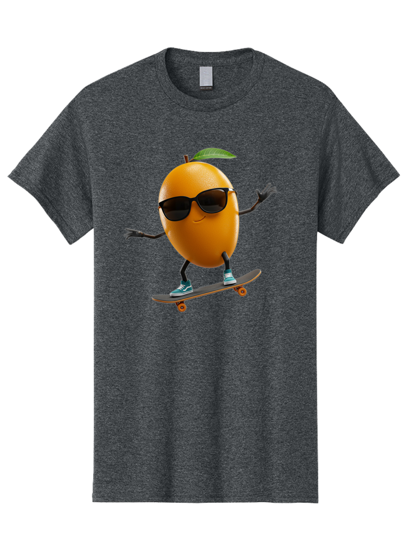 Orange-Skateboarder Men'S Graphic Tee, 100% Cotton, Comfortable Casual Summer Wear, Machine Washable, Cartoon Orange Character, Skateboarding, Sunglasses, Sneakers, Fun, Playful, Vibrant, Citrus Fruit Animation, Orange Skateboarder, Bac203