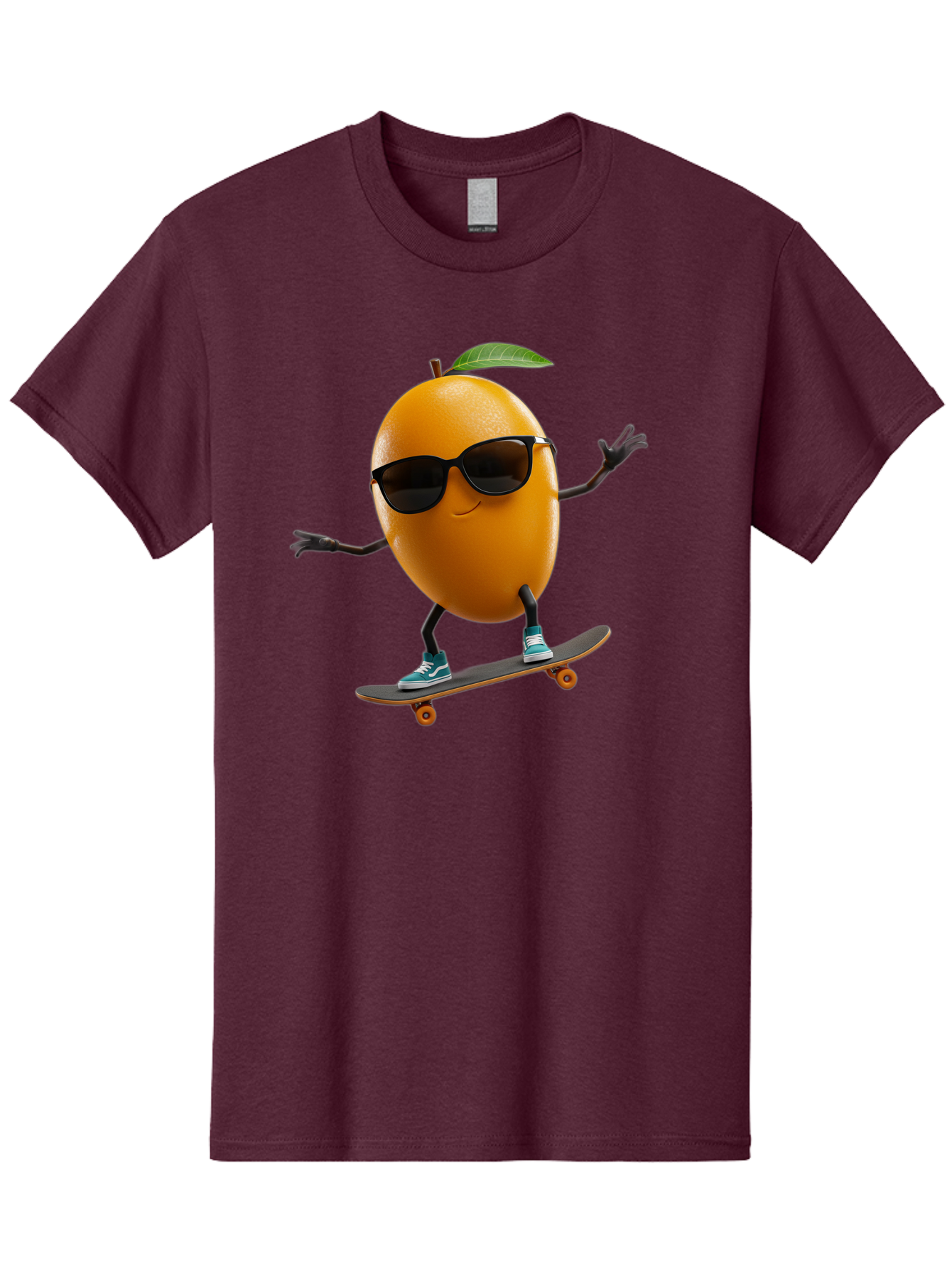 Orange-Skateboarder Men'S Graphic Tee, 100% Cotton, Comfortable Casual Summer Wear, Machine Washable, Cartoon Orange Character, Skateboarding, Sunglasses, Sneakers, Fun, Playful, Vibrant, Citrus Fruit Animation, Orange Skateboarder, Bac203