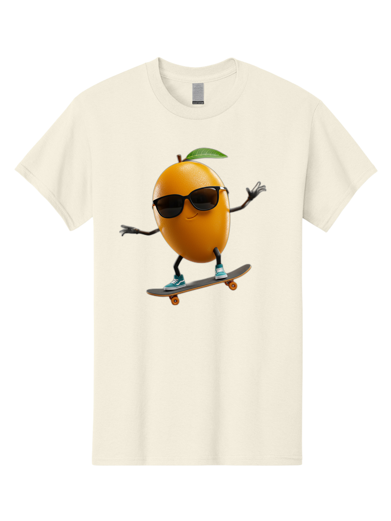 Orange-Skateboarder Men'S Graphic Tee, 100% Cotton, Comfortable Casual Summer Wear, Machine Washable, Cartoon Orange Character, Skateboarding, Sunglasses, Sneakers, Fun, Playful, Vibrant, Citrus Fruit Animation, Orange Skateboarder, Bac203