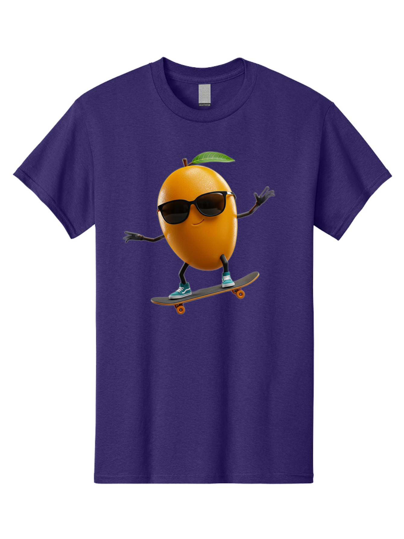 Orange-Skateboarder Men'S Graphic Tee, 100% Cotton, Comfortable Casual Summer Wear, Machine Washable, Cartoon Orange Character, Skateboarding, Sunglasses, Sneakers, Fun, Playful, Vibrant, Citrus Fruit Animation, Orange Skateboarder, Bac203