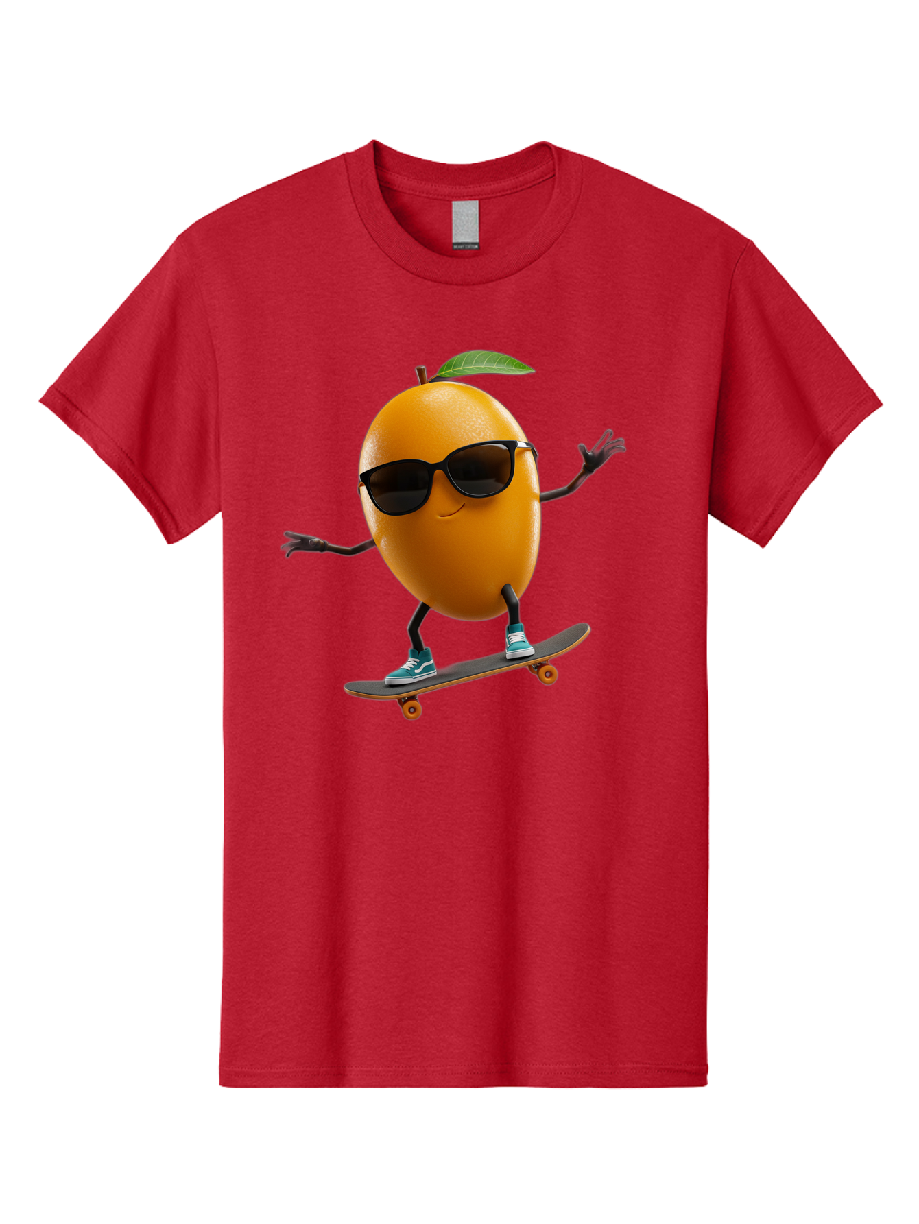 Orange-Skateboarder Men'S Graphic Tee, 100% Cotton, Comfortable Casual Summer Wear, Machine Washable, Cartoon Orange Character, Skateboarding, Sunglasses, Sneakers, Fun, Playful, Vibrant, Citrus Fruit Animation, Orange Skateboarder, Bac203