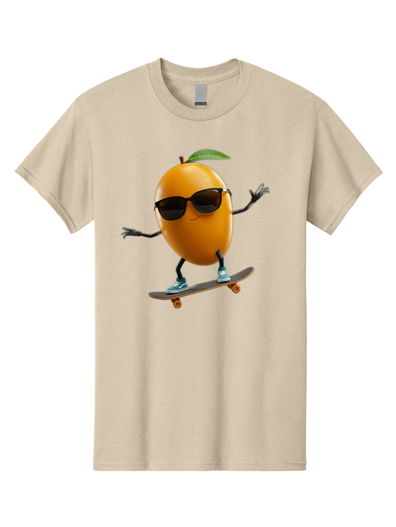 Orange-Skateboarder Men'S Graphic Tee, 100% Cotton, Comfortable Casual Summer Wear, Machine Washable, Cartoon Orange Character, Skateboarding, Sunglasses, Sneakers, Fun, Playful, Vibrant, Citrus Fruit Animation, Orange Skateboarder, Bac203