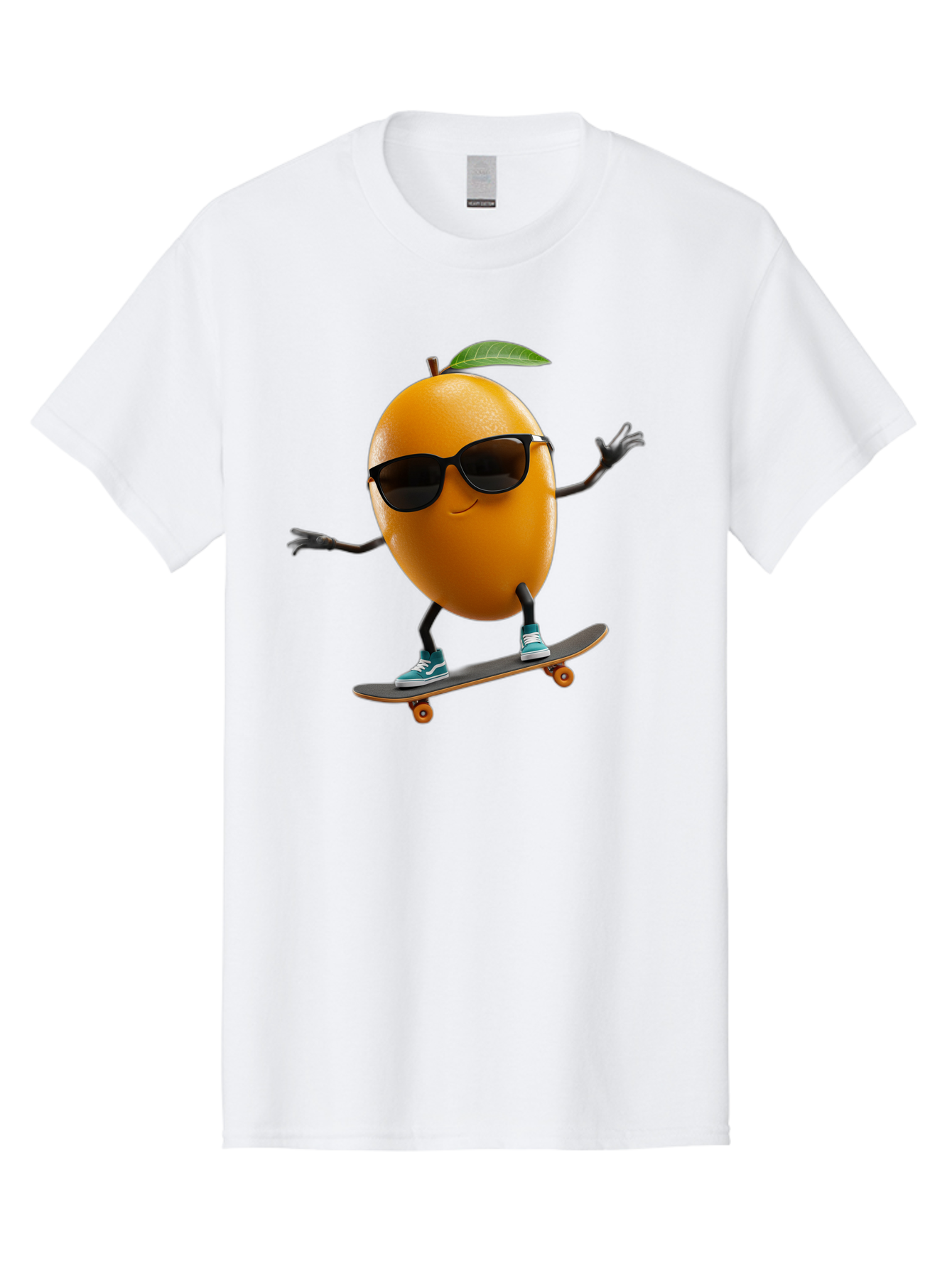 Orange-Skateboarder Men'S Graphic Tee, 100% Cotton, Comfortable Casual Summer Wear, Machine Washable, Cartoon Orange Character, Skateboarding, Sunglasses, Sneakers, Fun, Playful, Vibrant, Citrus Fruit Animation, Orange Skateboarder, Bac203