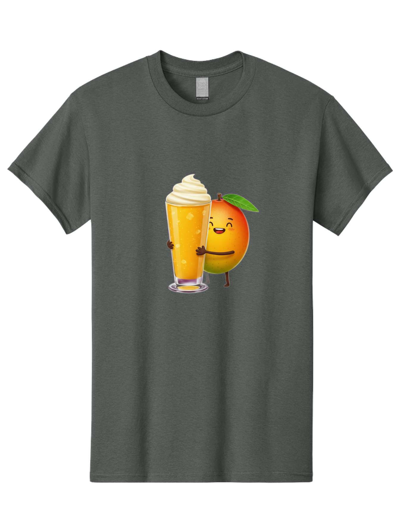 Orange-Smoothie Men'S Graphic Tee, 100% Cotton, Comfortable Casual Summer Wear, Machine Washable, Mango Smoothie, Creamy Texture, Orange Drink, Whipped Cream Topping, Cartoon Mango, Smiling Fruit, Happy Character, Refreshing Beverage, Bac204