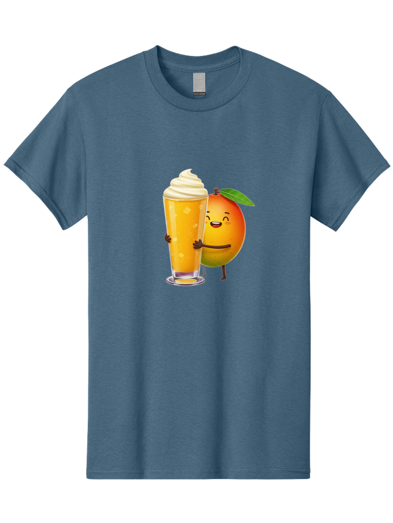 Orange-Smoothie Men'S Graphic Tee, 100% Cotton, Comfortable Casual Summer Wear, Machine Washable, Mango Smoothie, Creamy Texture, Orange Drink, Whipped Cream Topping, Cartoon Mango, Smiling Fruit, Happy Character, Refreshing Beverage, Bac204
