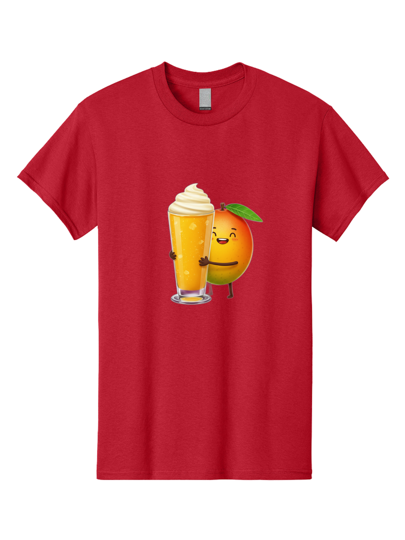 Orange-Smoothie Men'S Graphic Tee, 100% Cotton, Comfortable Casual Summer Wear, Machine Washable, Mango Smoothie, Creamy Texture, Orange Drink, Whipped Cream Topping, Cartoon Mango, Smiling Fruit, Happy Character, Refreshing Beverage, Bac204