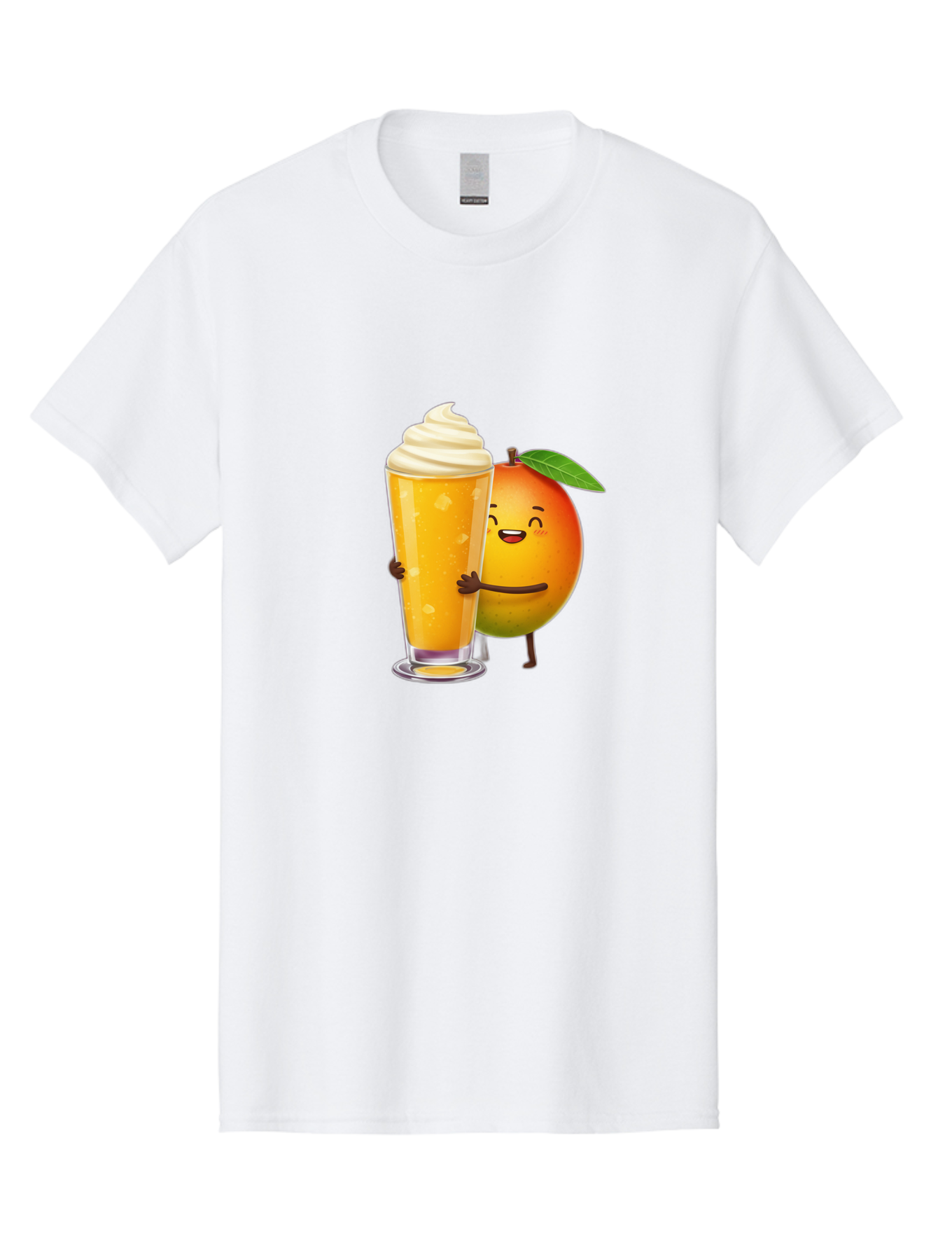 Orange-Smoothie Men'S Graphic Tee, 100% Cotton, Comfortable Casual Summer Wear, Machine Washable, Mango Smoothie, Creamy Texture, Orange Drink, Whipped Cream Topping, Cartoon Mango, Smiling Fruit, Happy Character, Refreshing Beverage, Bac204