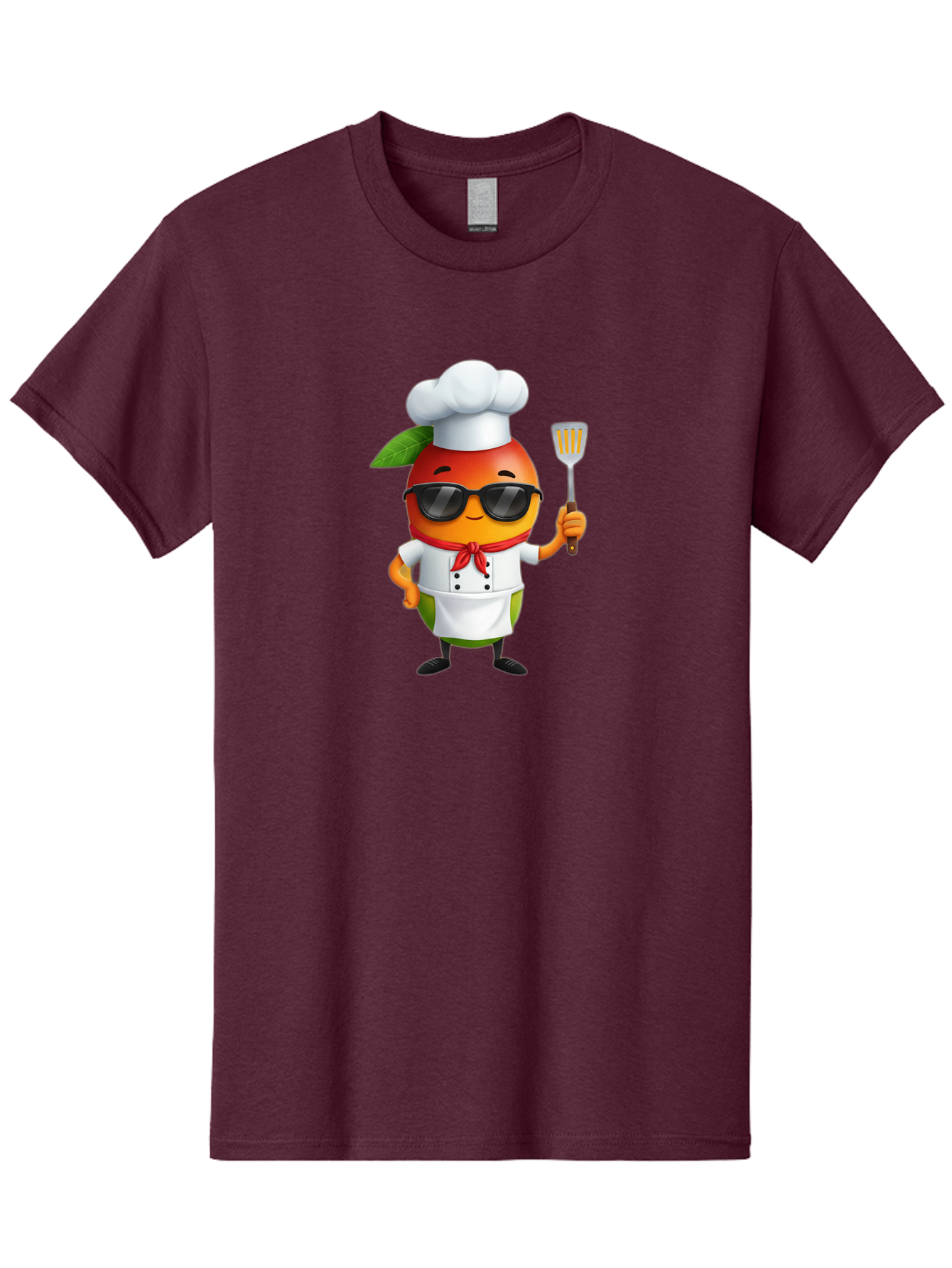 Papaya-Chef Men'S Graphic Tee, 100% Cotton, Comfortable Casual Summer Wear, Machine Washable, Cartoon Papaya, Chef Character, Cooking Illustration, Fun Kitchen, Papaya Mascot, Chef Hat, Sunglasses, Red Bandana, Kitchen Utensils, Bac208