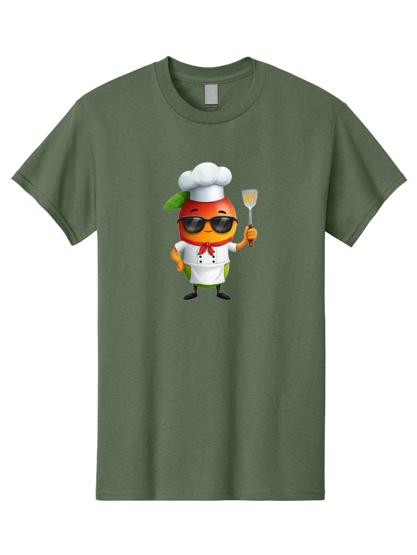Papaya-Chef Men'S Graphic Tee, 100% Cotton, Comfortable Casual Summer Wear, Machine Washable, Cartoon Papaya, Chef Character, Cooking Illustration, Fun Kitchen, Papaya Mascot, Chef Hat, Sunglasses, Red Bandana, Kitchen Utensils, Bac208