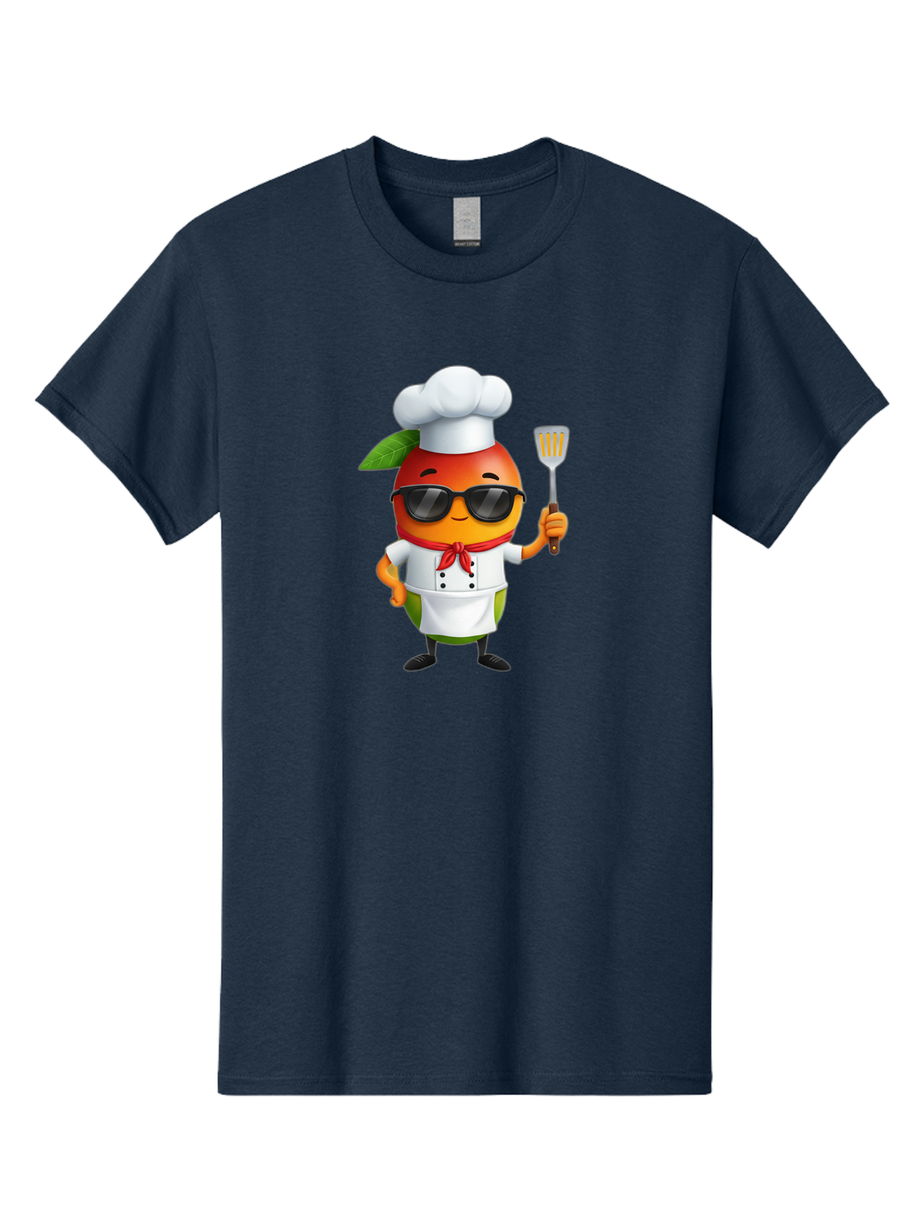Papaya-Chef Men'S Graphic Tee, 100% Cotton, Comfortable Casual Summer Wear, Machine Washable, Cartoon Papaya, Chef Character, Cooking Illustration, Fun Kitchen, Papaya Mascot, Chef Hat, Sunglasses, Red Bandana, Kitchen Utensils, Bac208
