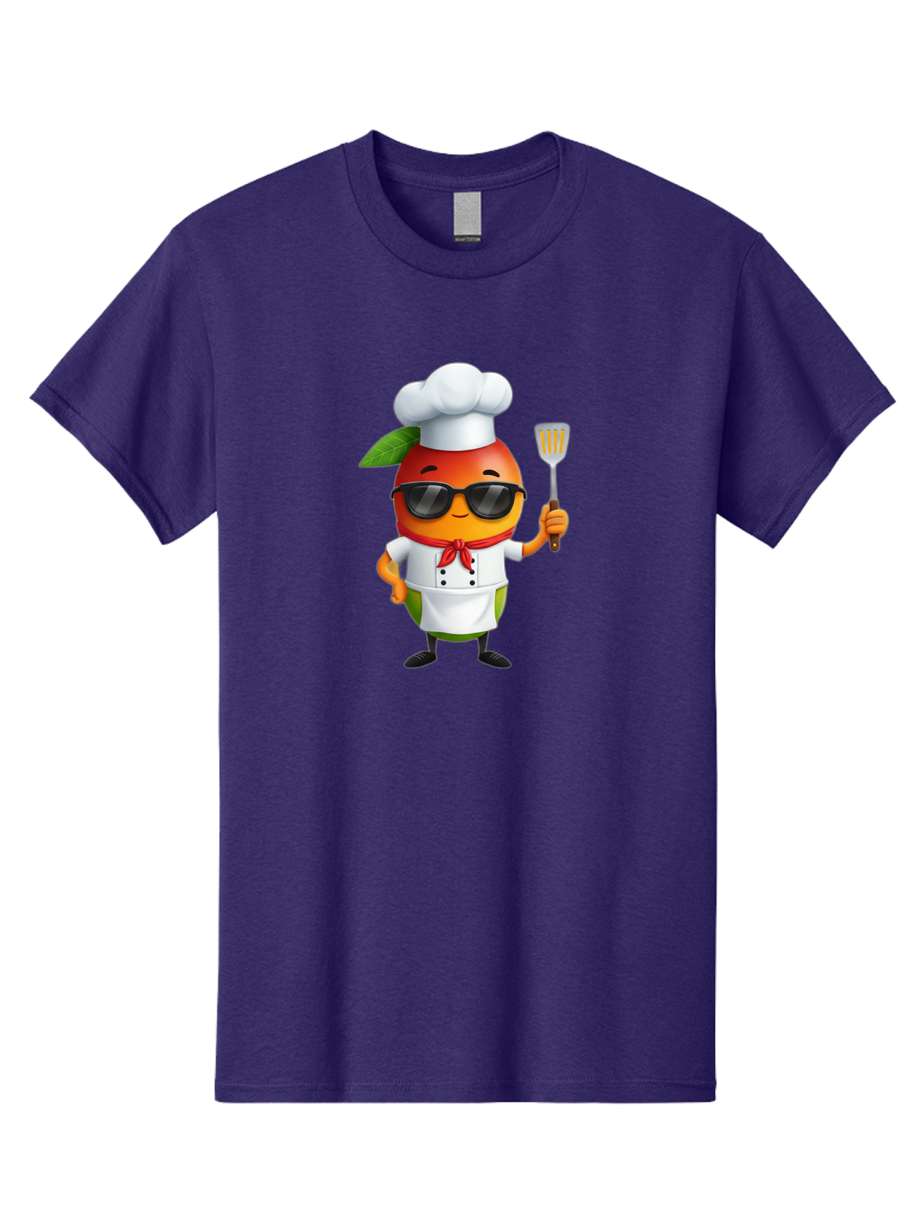 Papaya-Chef Men'S Graphic Tee, 100% Cotton, Comfortable Casual Summer Wear, Machine Washable, Cartoon Papaya, Chef Character, Cooking Illustration, Fun Kitchen, Papaya Mascot, Chef Hat, Sunglasses, Red Bandana, Kitchen Utensils, Bac208