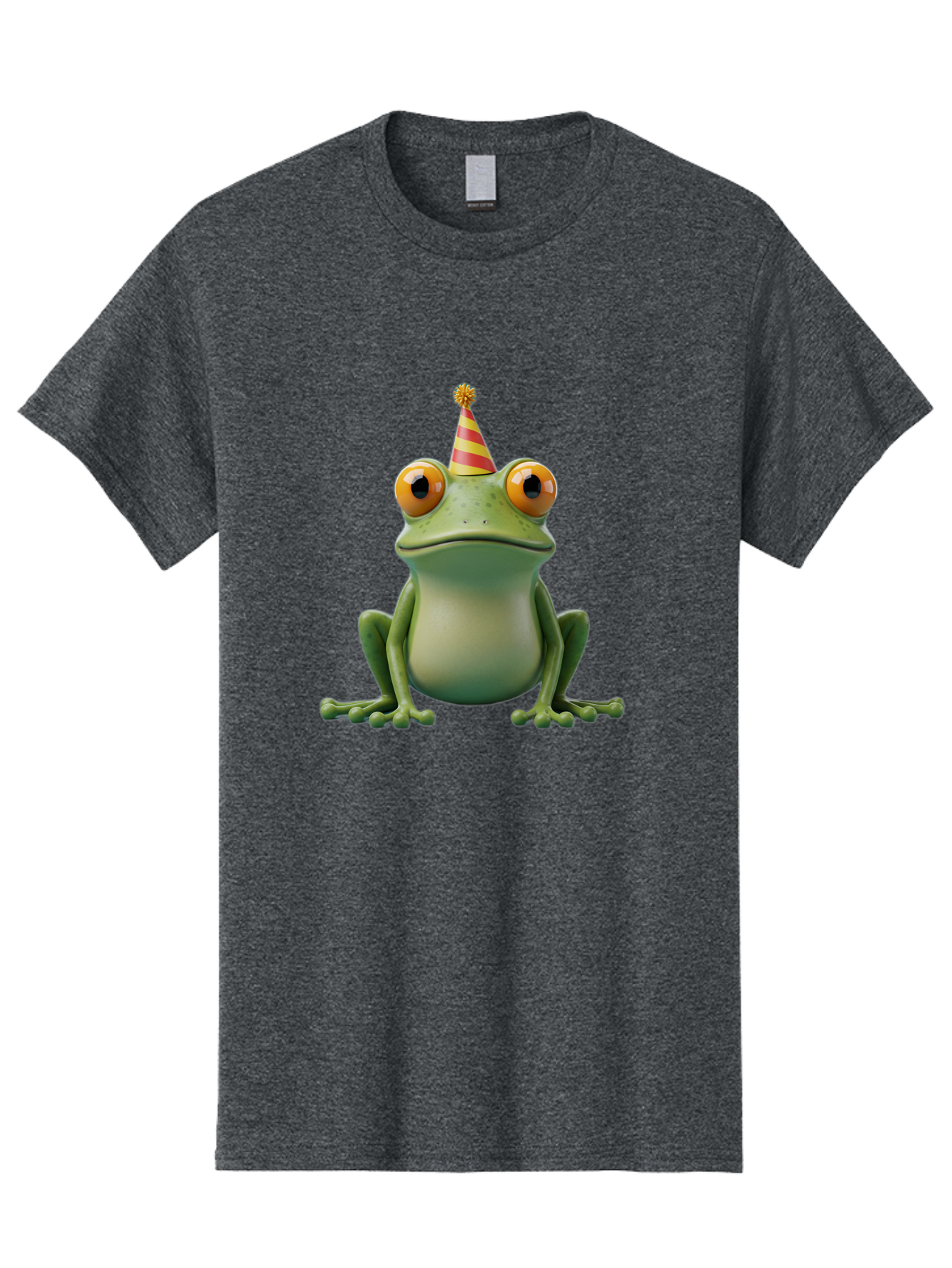 Party-Frog-1 Men'S Graphic Tee, 100% Cotton, Comfortable Casual Summer Wear, Machine Washable, Funny Frog, Cartoon Character, Party Hat, Celebration Theme, Festive Atmosphere, Birthday Party, Humorous Illustration, 3D Rendering, Comical Eyes Bac209