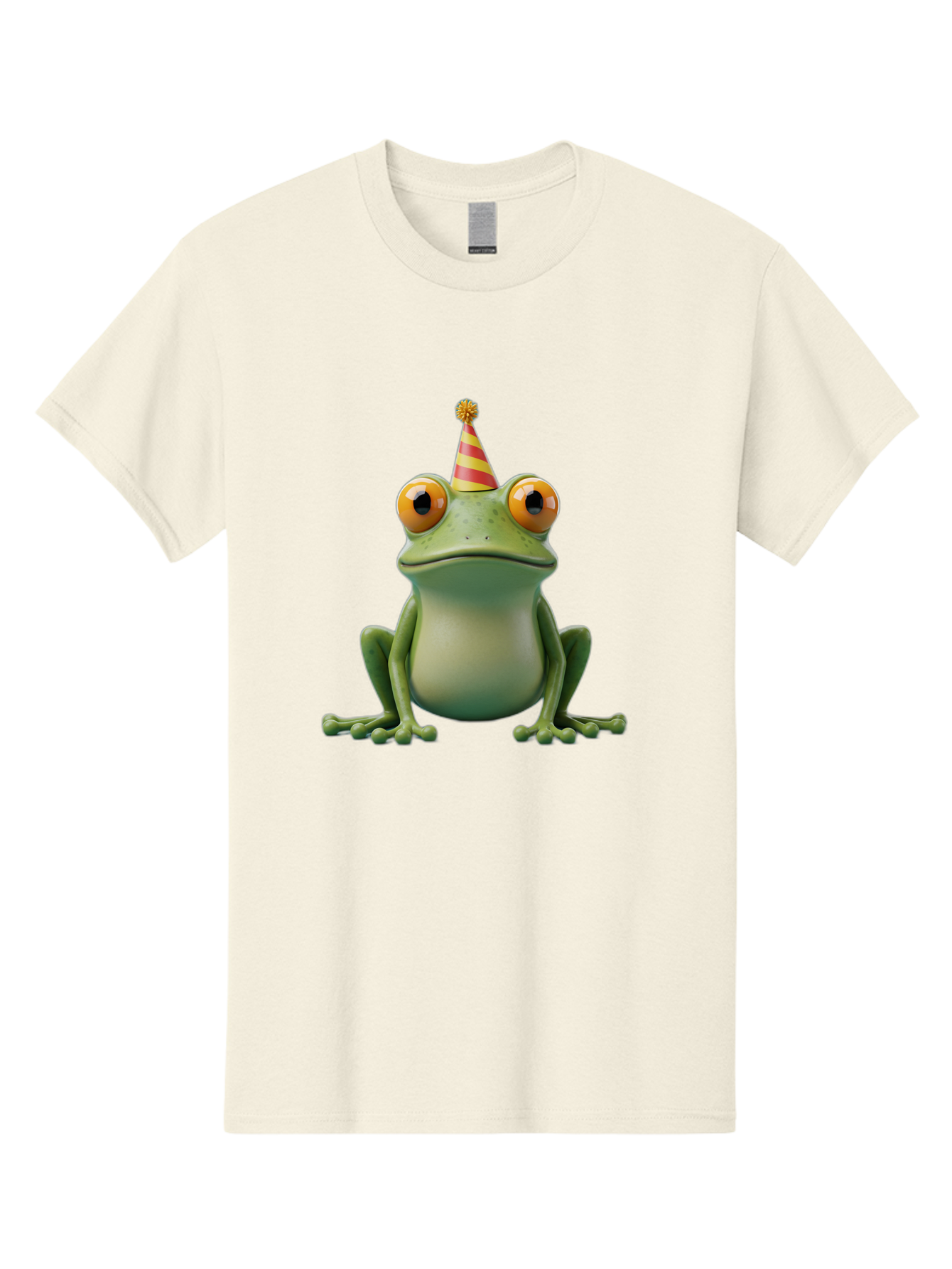 Party-Frog-1 Men'S Graphic Tee, 100% Cotton, Comfortable Casual Summer Wear, Machine Washable, Funny Frog, Cartoon Character, Party Hat, Celebration Theme, Festive Atmosphere, Birthday Party, Humorous Illustration, 3D Rendering, Comical Eyes Bac209