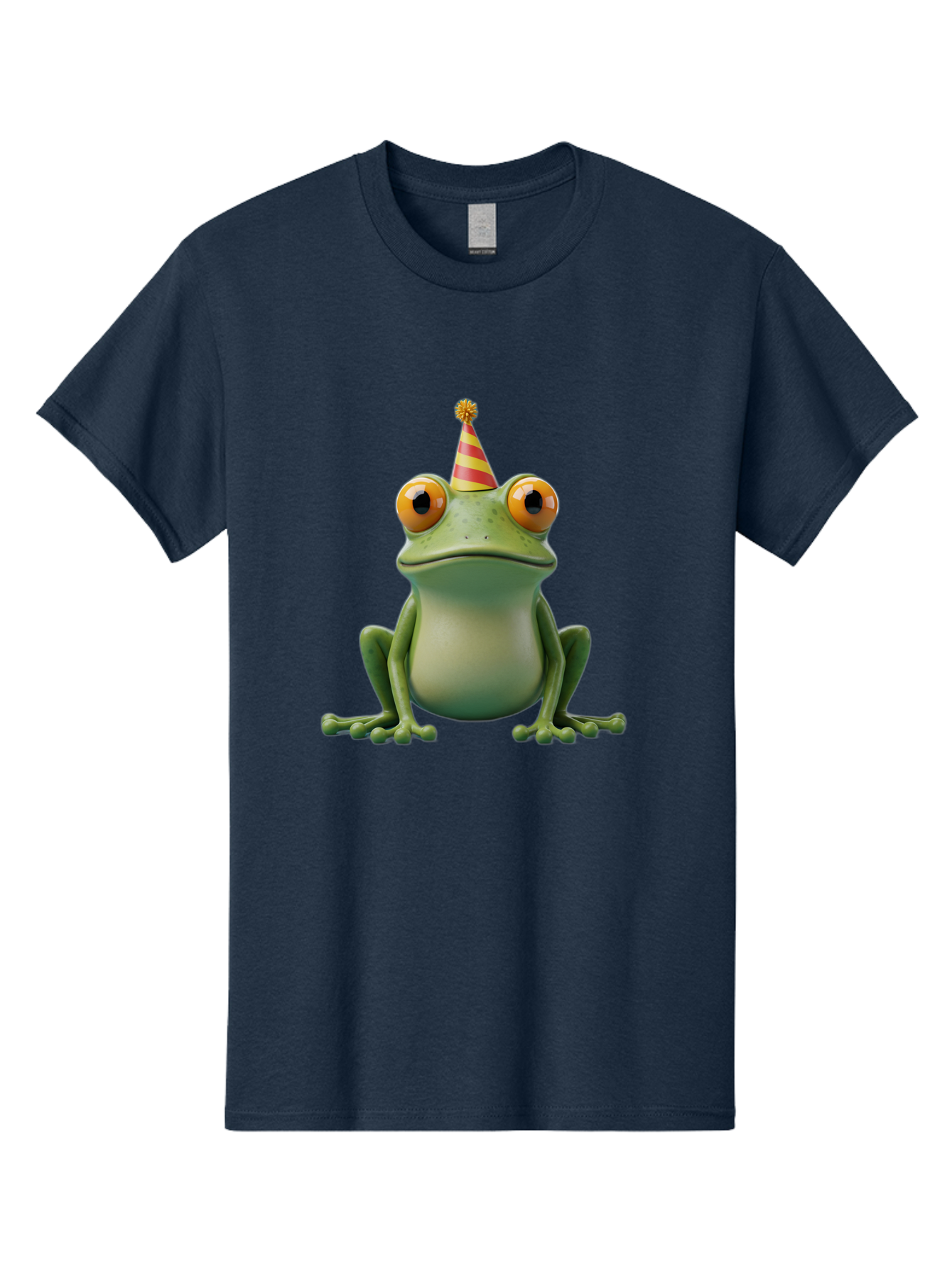 Party-Frog-1 Men'S Graphic Tee, 100% Cotton, Comfortable Casual Summer Wear, Machine Washable, Funny Frog, Cartoon Character, Party Hat, Celebration Theme, Festive Atmosphere, Birthday Party, Humorous Illustration, 3D Rendering, Comical Eyes Bac209