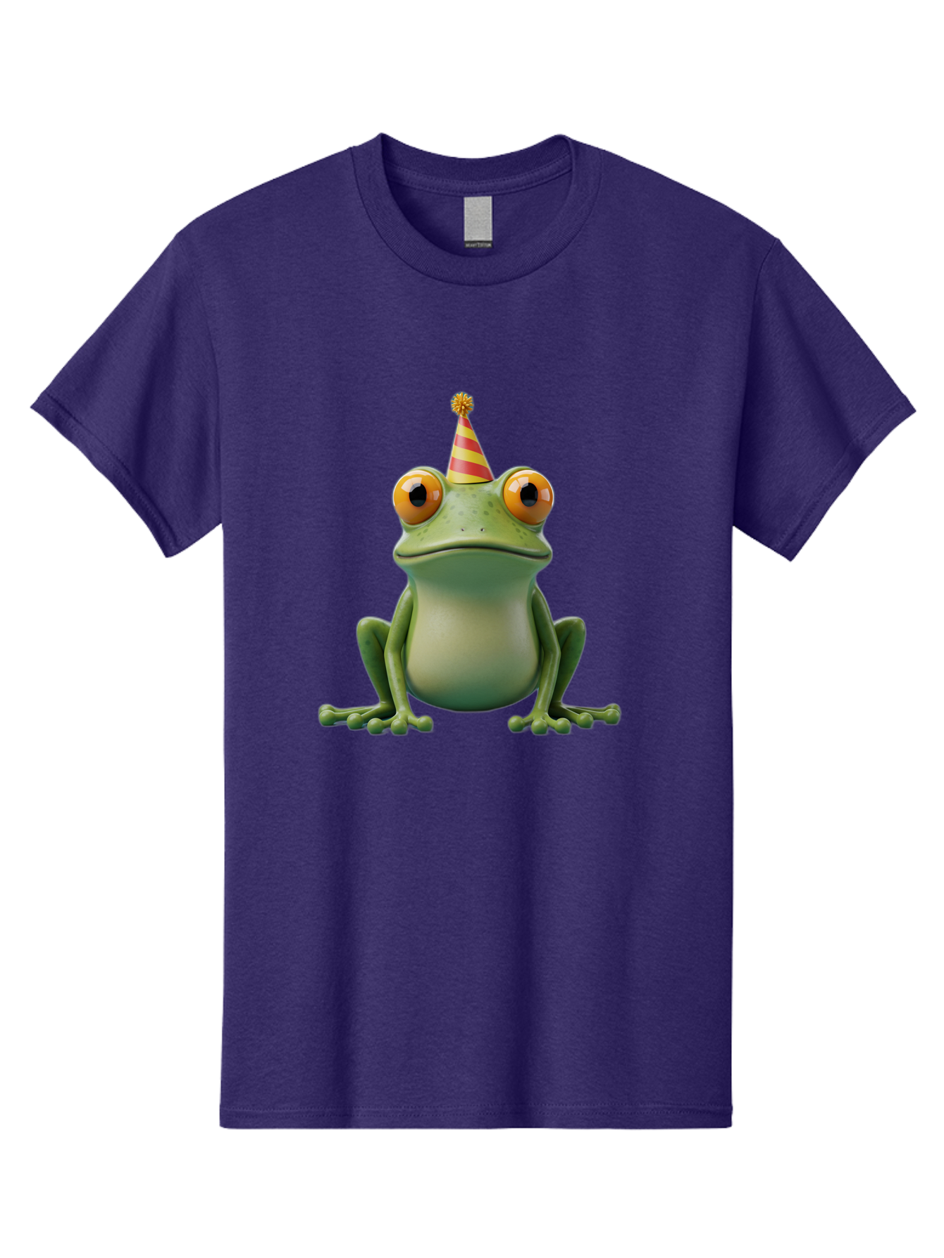 Party-Frog-1 Men'S Graphic Tee, 100% Cotton, Comfortable Casual Summer Wear, Machine Washable, Funny Frog, Cartoon Character, Party Hat, Celebration Theme, Festive Atmosphere, Birthday Party, Humorous Illustration, 3D Rendering, Comical Eyes Bac209