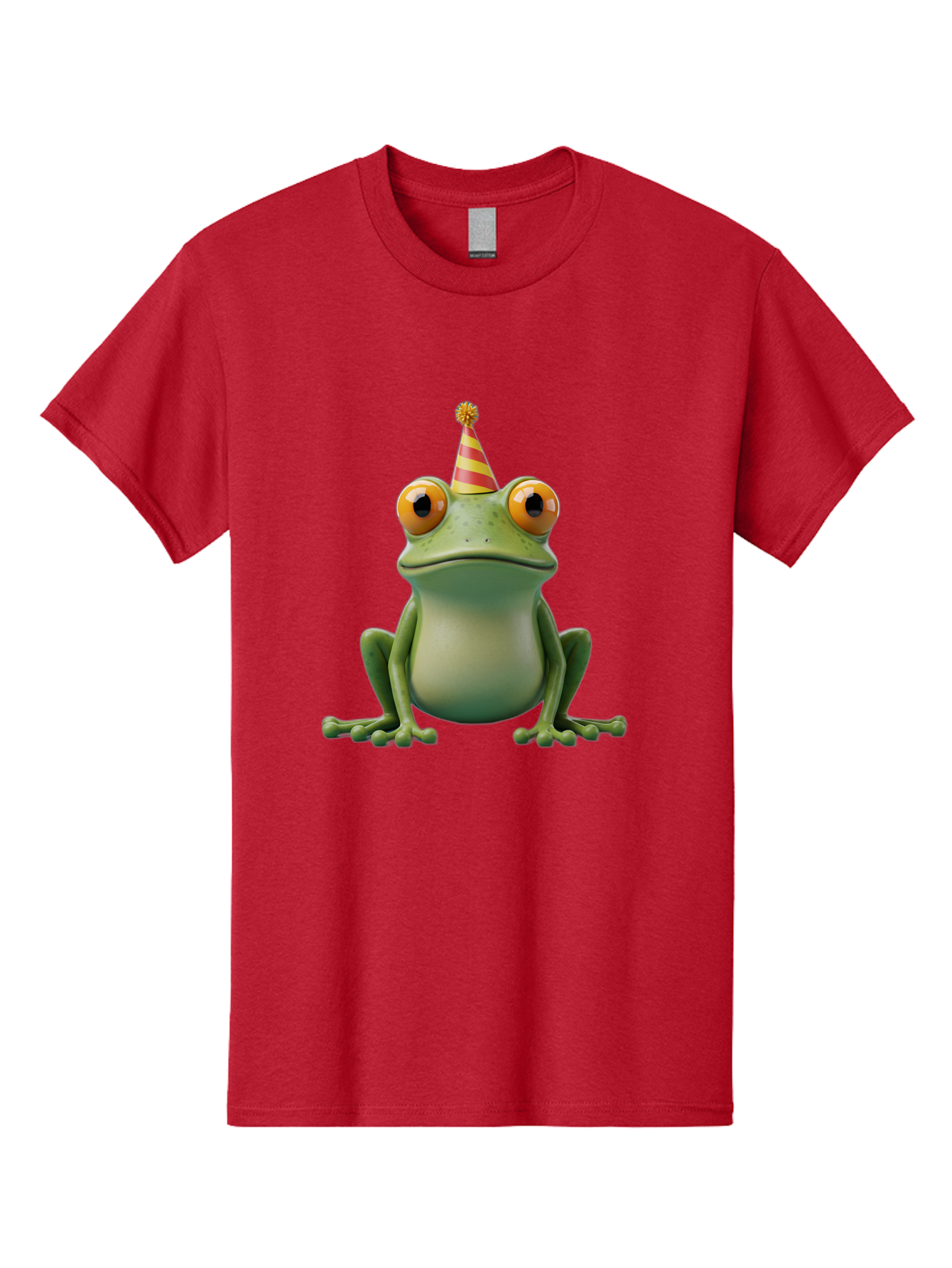 Party-Frog-1 Men'S Graphic Tee, 100% Cotton, Comfortable Casual Summer Wear, Machine Washable, Funny Frog, Cartoon Character, Party Hat, Celebration Theme, Festive Atmosphere, Birthday Party, Humorous Illustration, 3D Rendering, Comical Eyes Bac209