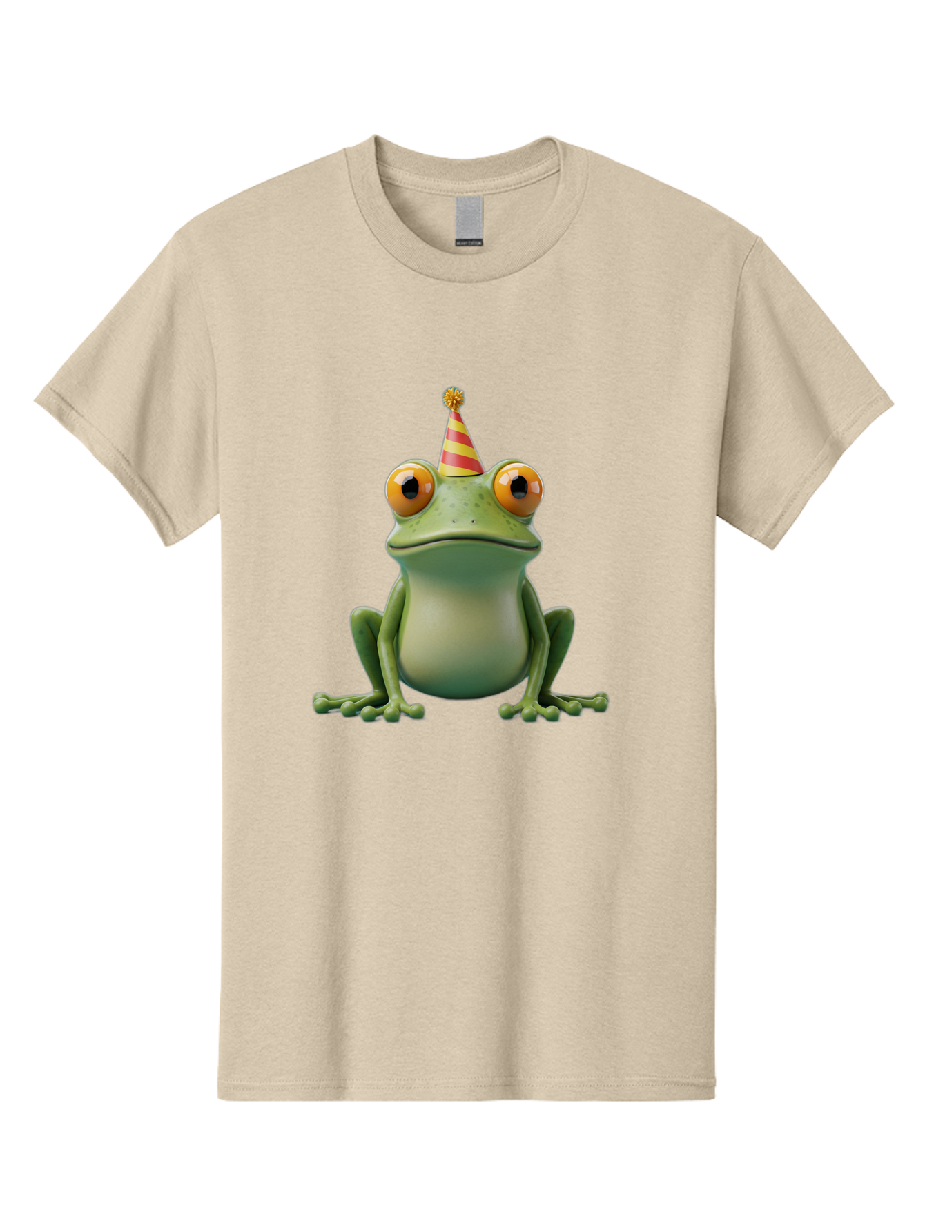 Party-Frog-1 Men'S Graphic Tee, 100% Cotton, Comfortable Casual Summer Wear, Machine Washable, Funny Frog, Cartoon Character, Party Hat, Celebration Theme, Festive Atmosphere, Birthday Party, Humorous Illustration, 3D Rendering, Comical Eyes Bac209