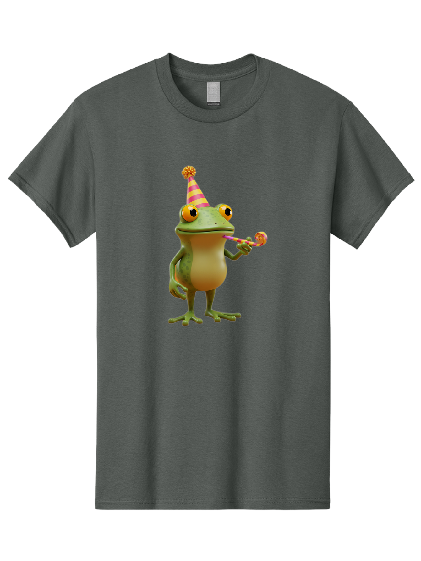 Party-Frog-2 Men'S Graphic Tee, 100% Cotton, Comfortable Casual Summer Wear, Machine Washable, Funny Cartoon Frog, Party Hat, Blowout Noise Maker, Playful Gesture, Whimsical Character, Vibrant Colors, Celebratory Mood, Comical Image, Bac210