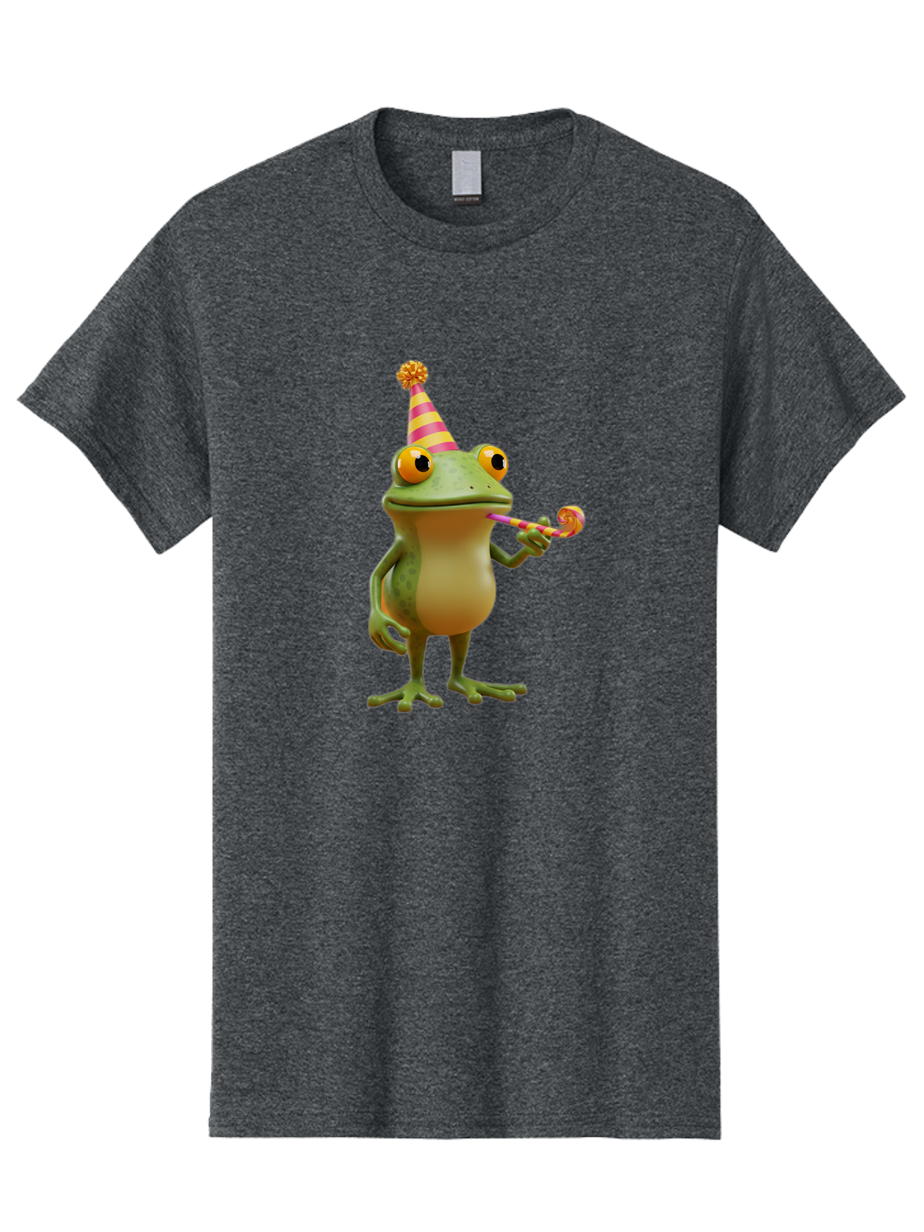 Party-Frog-2 Men'S Graphic Tee, 100% Cotton, Comfortable Casual Summer Wear, Machine Washable, Funny Cartoon Frog, Party Hat, Blowout Noise Maker, Playful Gesture, Whimsical Character, Vibrant Colors, Celebratory Mood, Comical Image, Bac210