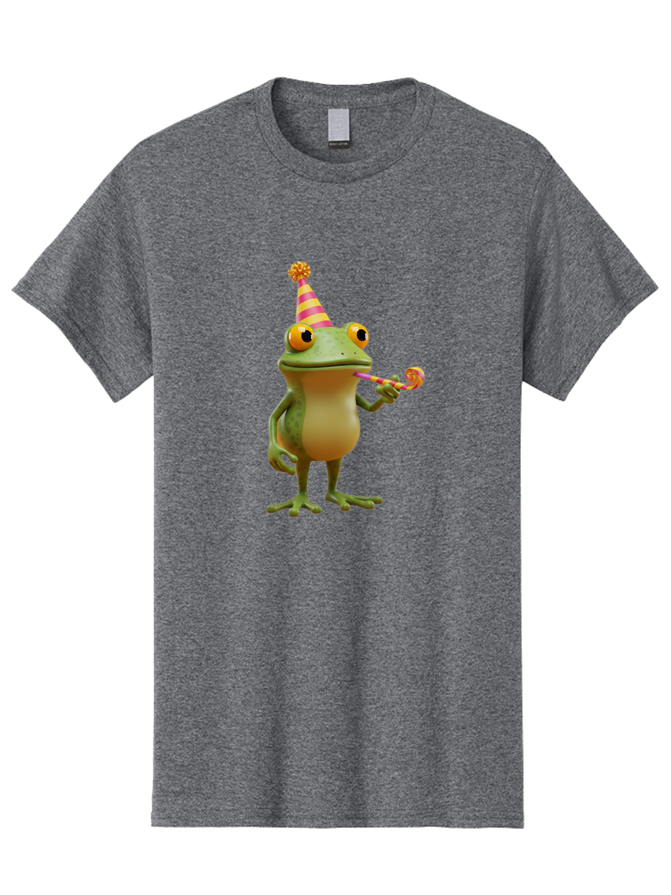 Party-Frog-2 Men'S Graphic Tee, 100% Cotton, Comfortable Casual Summer Wear, Machine Washable, Funny Cartoon Frog, Party Hat, Blowout Noise Maker, Playful Gesture, Whimsical Character, Vibrant Colors, Celebratory Mood, Comical Image, Bac210