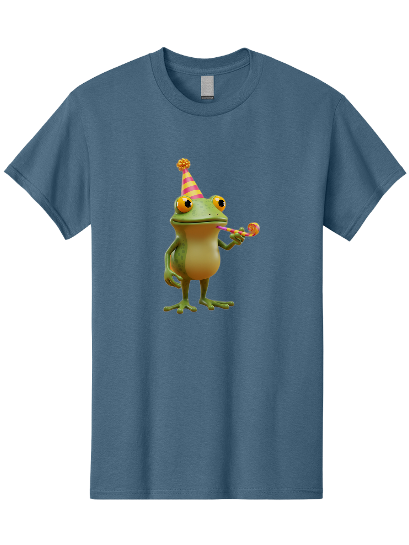 Party-Frog-2 Men'S Graphic Tee, 100% Cotton, Comfortable Casual Summer Wear, Machine Washable, Funny Cartoon Frog, Party Hat, Blowout Noise Maker, Playful Gesture, Whimsical Character, Vibrant Colors, Celebratory Mood, Comical Image, Bac210