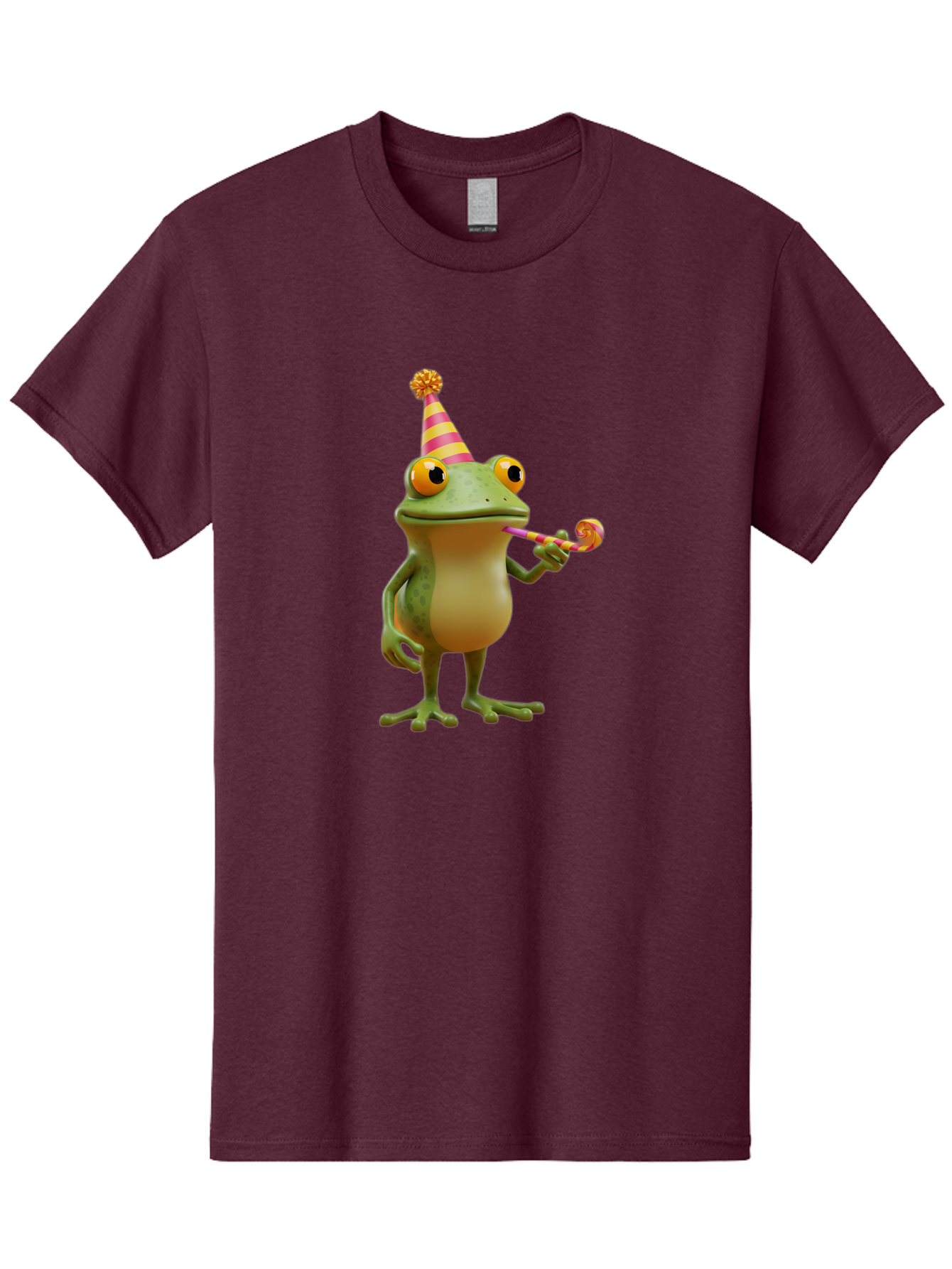 Party-Frog-2 Men'S Graphic Tee, 100% Cotton, Comfortable Casual Summer Wear, Machine Washable, Funny Cartoon Frog, Party Hat, Blowout Noise Maker, Playful Gesture, Whimsical Character, Vibrant Colors, Celebratory Mood, Comical Image, Bac210