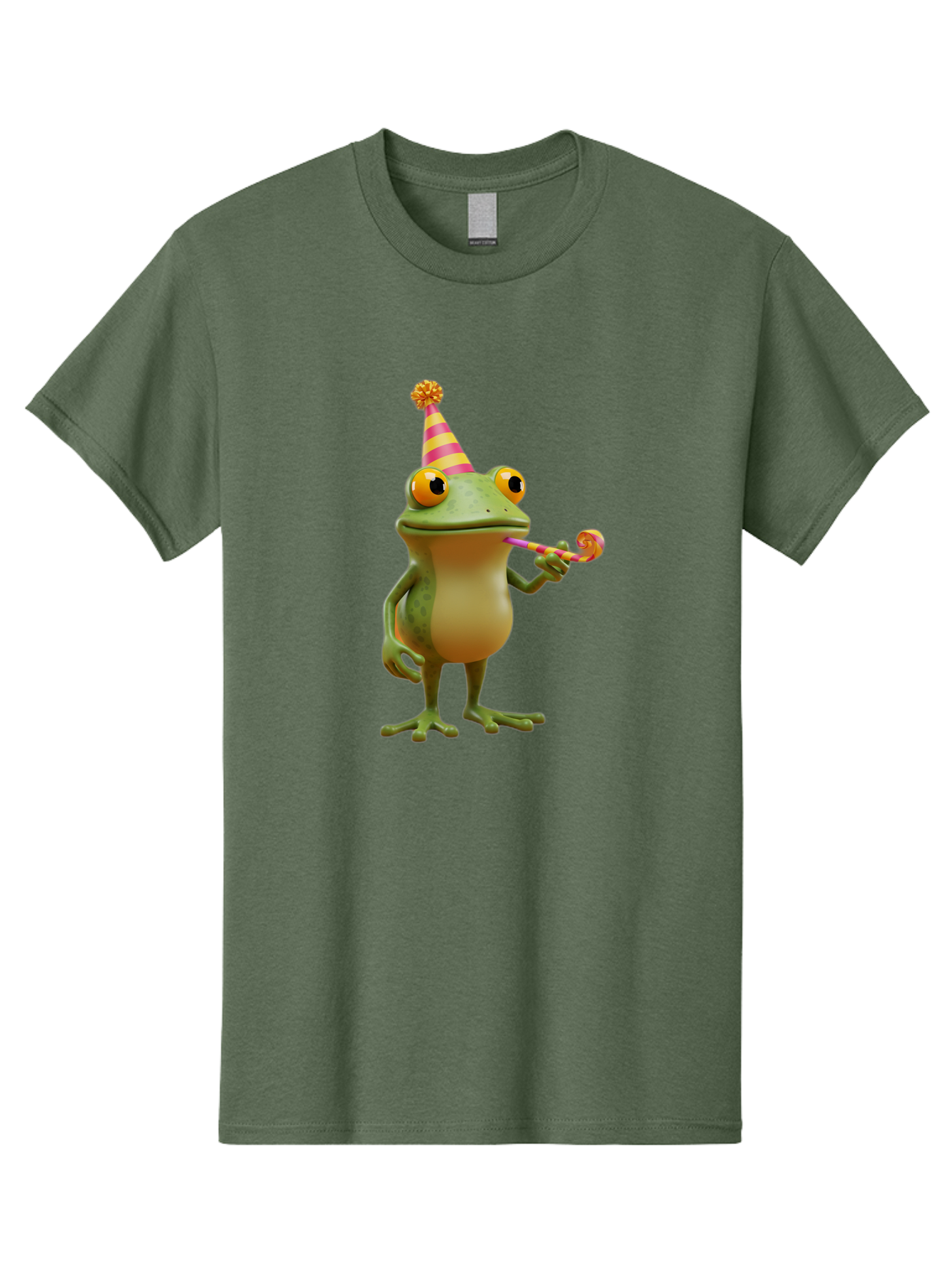 Party-Frog-2 Men'S Graphic Tee, 100% Cotton, Comfortable Casual Summer Wear, Machine Washable, Funny Cartoon Frog, Party Hat, Blowout Noise Maker, Playful Gesture, Whimsical Character, Vibrant Colors, Celebratory Mood, Comical Image, Bac210
