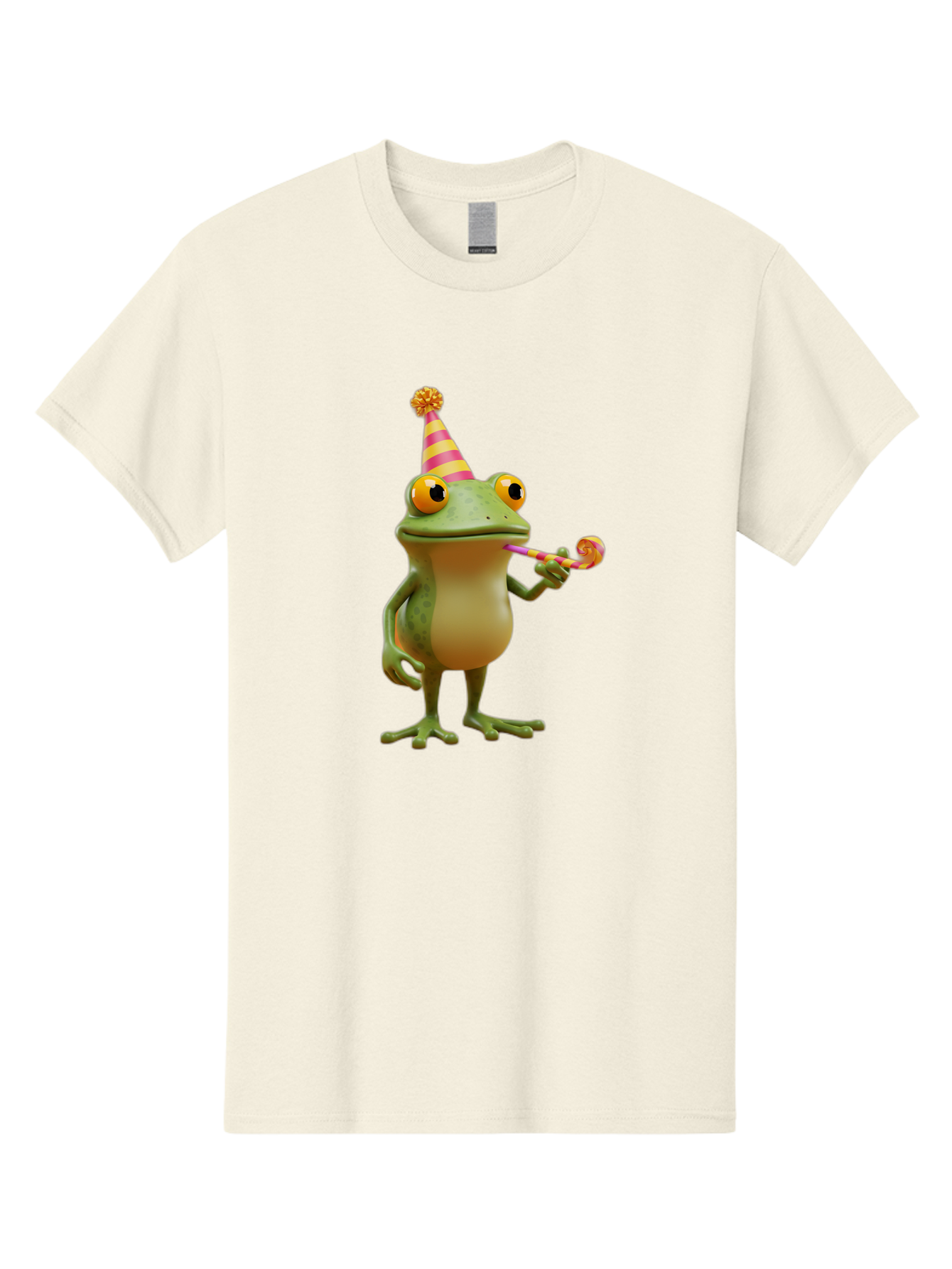 Party-Frog-2 Men'S Graphic Tee, 100% Cotton, Comfortable Casual Summer Wear, Machine Washable, Funny Cartoon Frog, Party Hat, Blowout Noise Maker, Playful Gesture, Whimsical Character, Vibrant Colors, Celebratory Mood, Comical Image, Bac210