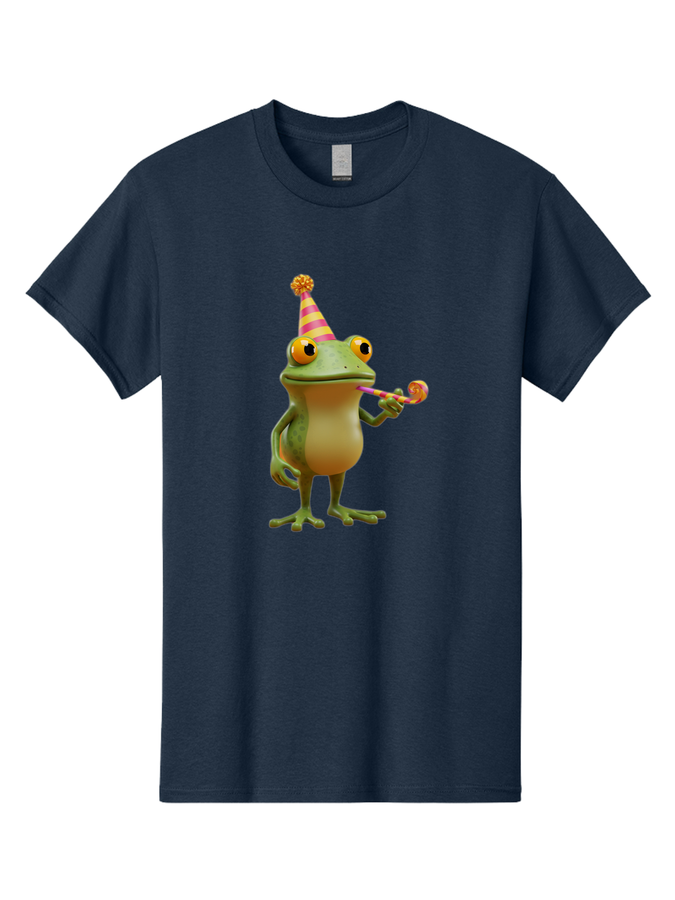Party-Frog-2 Men'S Graphic Tee, 100% Cotton, Comfortable Casual Summer Wear, Machine Washable, Funny Cartoon Frog, Party Hat, Blowout Noise Maker, Playful Gesture, Whimsical Character, Vibrant Colors, Celebratory Mood, Comical Image, Bac210