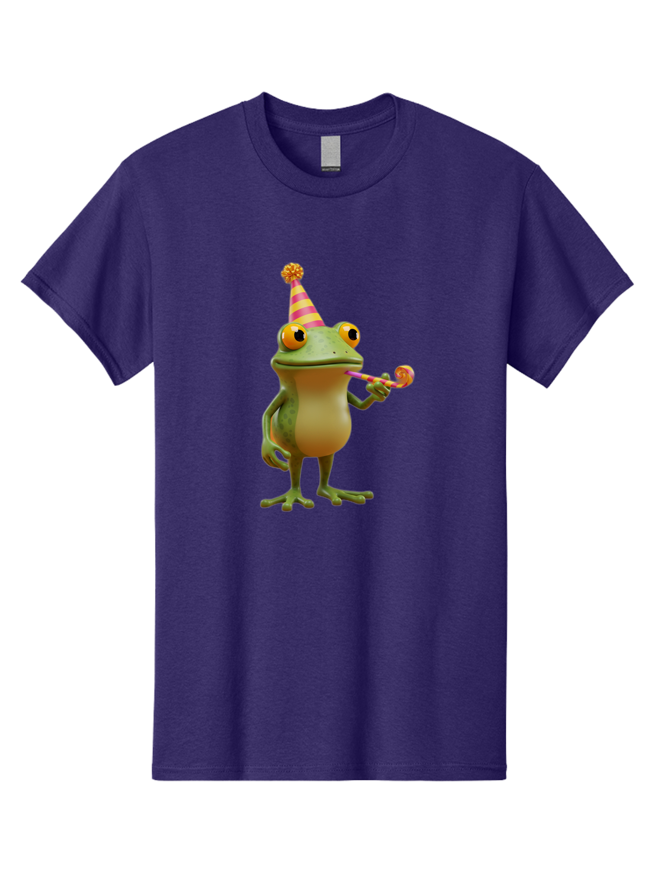 Party-Frog-2 Men'S Graphic Tee, 100% Cotton, Comfortable Casual Summer Wear, Machine Washable, Funny Cartoon Frog, Party Hat, Blowout Noise Maker, Playful Gesture, Whimsical Character, Vibrant Colors, Celebratory Mood, Comical Image, Bac210