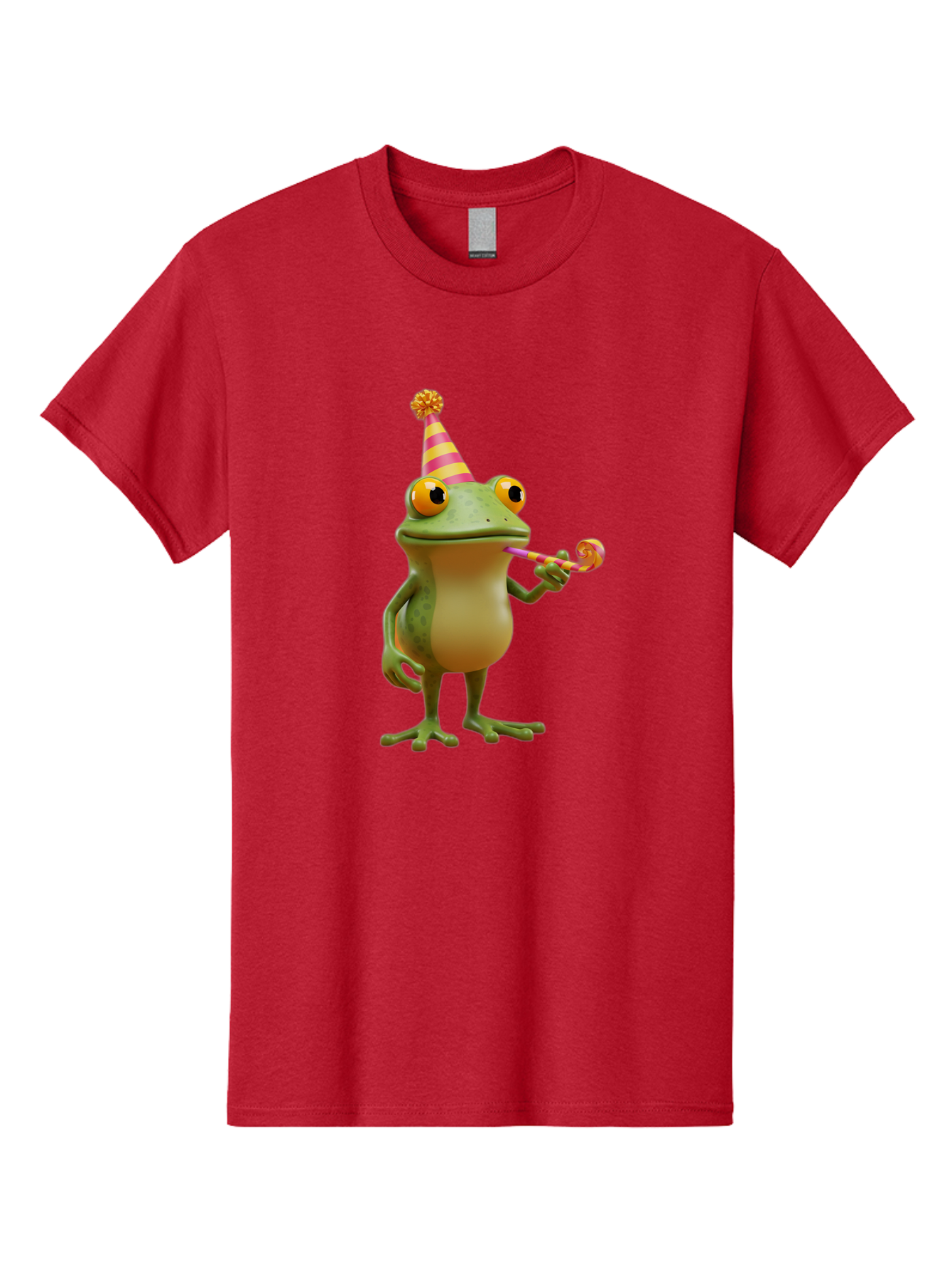 Party-Frog-2 Men'S Graphic Tee, 100% Cotton, Comfortable Casual Summer Wear, Machine Washable, Funny Cartoon Frog, Party Hat, Blowout Noise Maker, Playful Gesture, Whimsical Character, Vibrant Colors, Celebratory Mood, Comical Image, Bac210