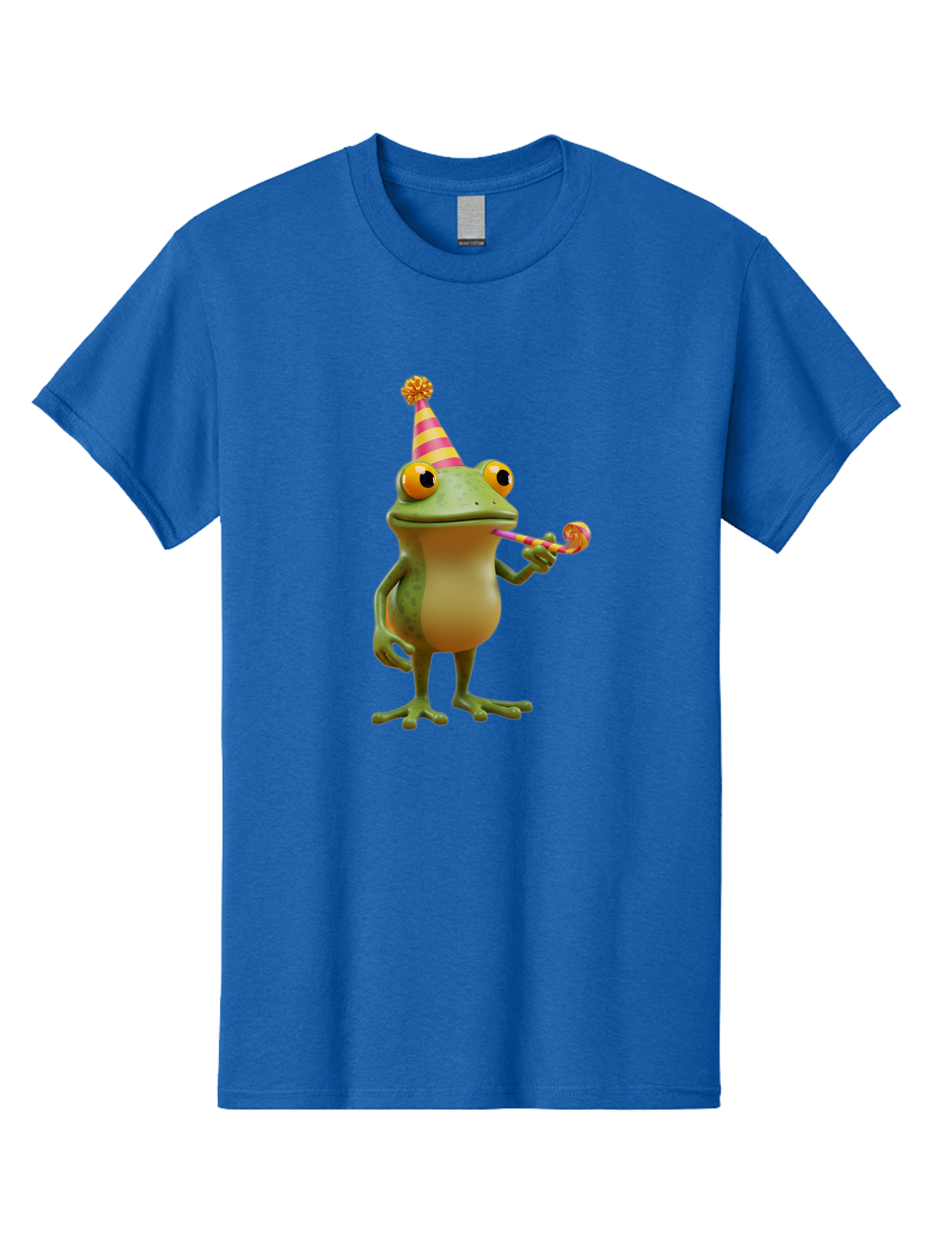 Party-Frog-2 Men'S Graphic Tee, 100% Cotton, Comfortable Casual Summer Wear, Machine Washable, Funny Cartoon Frog, Party Hat, Blowout Noise Maker, Playful Gesture, Whimsical Character, Vibrant Colors, Celebratory Mood, Comical Image, Bac210