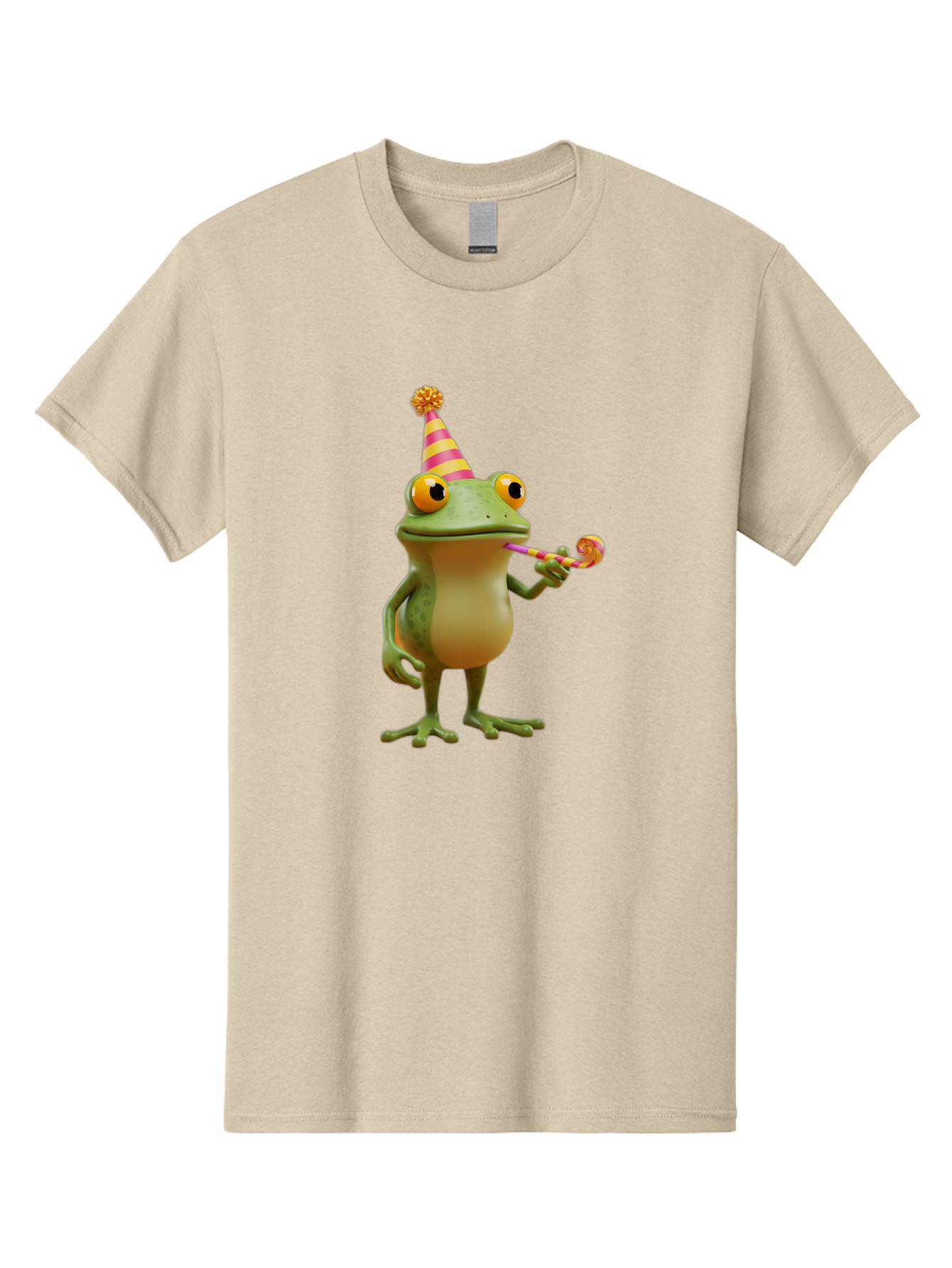 Party-Frog-2 Men'S Graphic Tee, 100% Cotton, Comfortable Casual Summer Wear, Machine Washable, Funny Cartoon Frog, Party Hat, Blowout Noise Maker, Playful Gesture, Whimsical Character, Vibrant Colors, Celebratory Mood, Comical Image, Bac210
