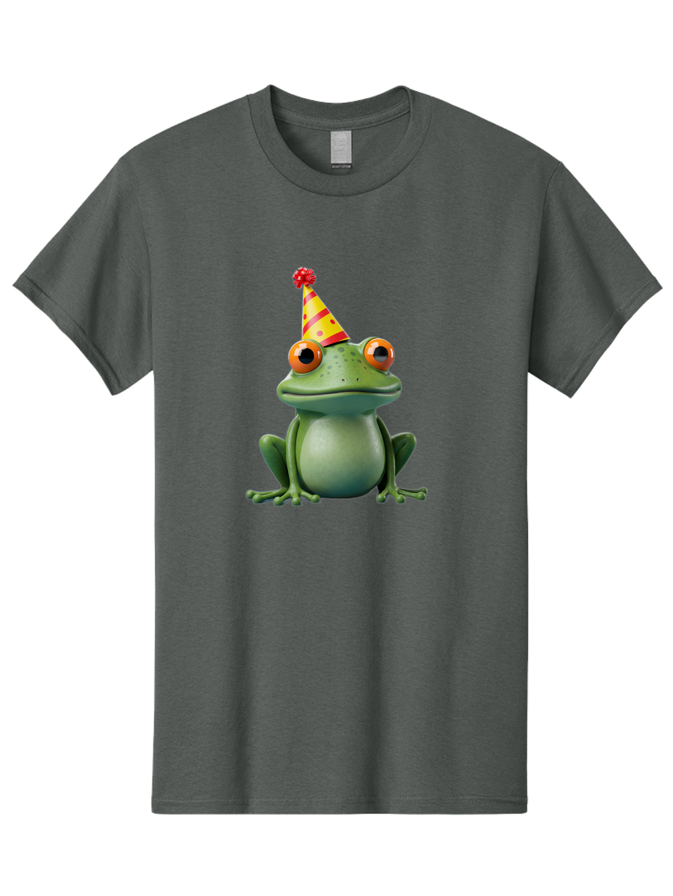 Party-Frog-3 Men'S Graphic Tee, 100% Cotton, Comfortable Casual Summer Wear, Machine Washable, Cartoon Frog, Party Hat, Festive Atmosphere, Celebration Mode, Fun And Playful, Vibrant Colors, Happy Mood, 3D Rendering, Humorous Character, Bac211