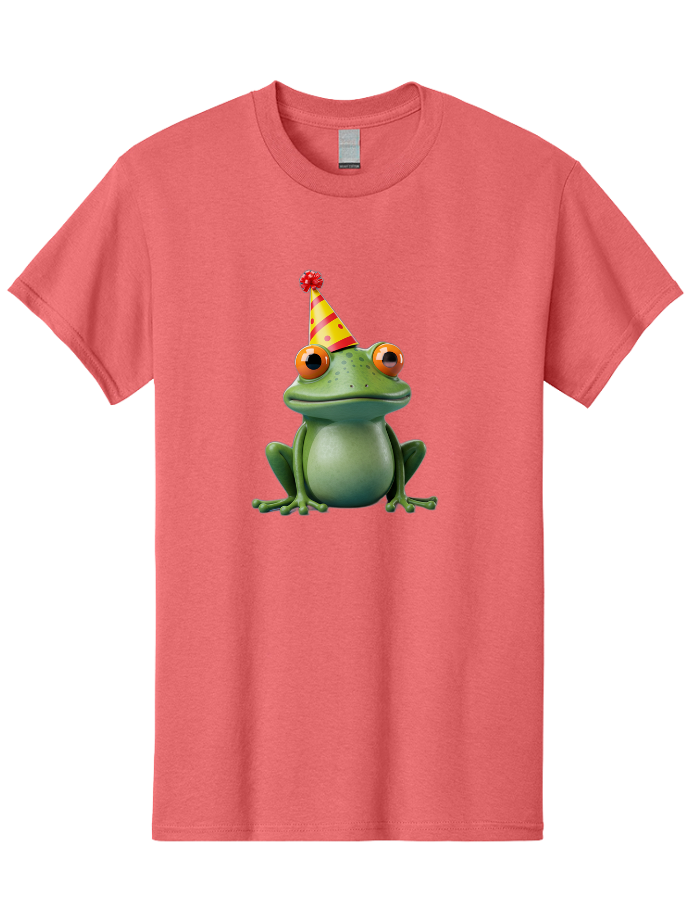 Party-Frog-3 Men'S Graphic Tee, 100% Cotton, Comfortable Casual Summer Wear, Machine Washable, Cartoon Frog, Party Hat, Festive Atmosphere, Celebration Mode, Fun And Playful, Vibrant Colors, Happy Mood, 3D Rendering, Humorous Character, Bac211