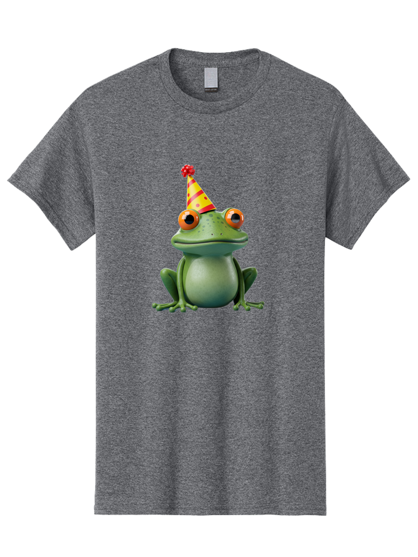 Party-Frog-3 Men'S Graphic Tee, 100% Cotton, Comfortable Casual Summer Wear, Machine Washable, Cartoon Frog, Party Hat, Festive Atmosphere, Celebration Mode, Fun And Playful, Vibrant Colors, Happy Mood, 3D Rendering, Humorous Character, Bac211