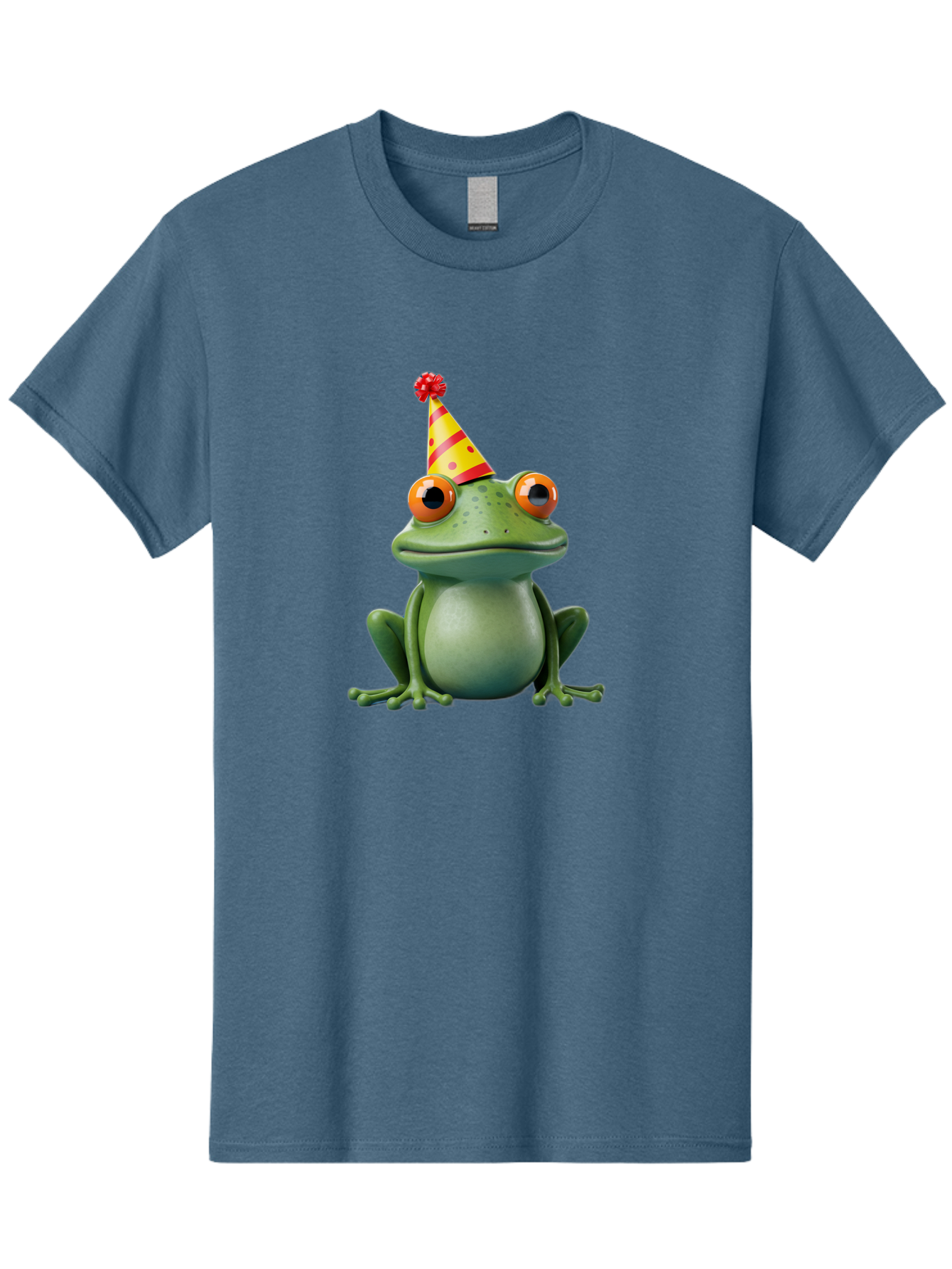Party-Frog-3 Men'S Graphic Tee, 100% Cotton, Comfortable Casual Summer Wear, Machine Washable, Cartoon Frog, Party Hat, Festive Atmosphere, Celebration Mode, Fun And Playful, Vibrant Colors, Happy Mood, 3D Rendering, Humorous Character, Bac211