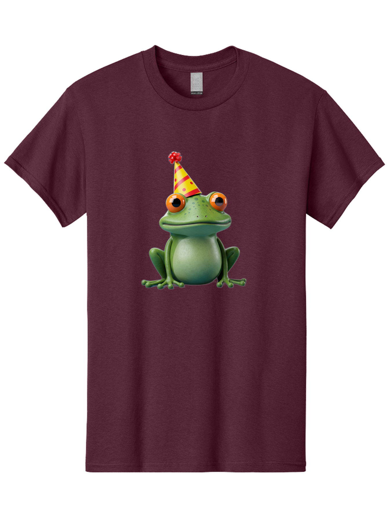 Party-Frog-3 Men'S Graphic Tee, 100% Cotton, Comfortable Casual Summer Wear, Machine Washable, Cartoon Frog, Party Hat, Festive Atmosphere, Celebration Mode, Fun And Playful, Vibrant Colors, Happy Mood, 3D Rendering, Humorous Character, Bac211