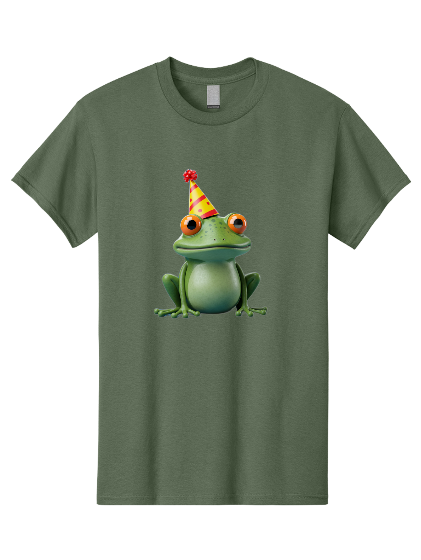 Party-Frog-3 Men'S Graphic Tee, 100% Cotton, Comfortable Casual Summer Wear, Machine Washable, Cartoon Frog, Party Hat, Festive Atmosphere, Celebration Mode, Fun And Playful, Vibrant Colors, Happy Mood, 3D Rendering, Humorous Character, Bac211