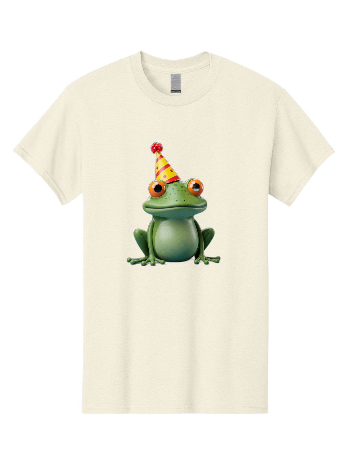 Party-Frog-3 Men'S Graphic Tee, 100% Cotton, Comfortable Casual Summer Wear, Machine Washable, Cartoon Frog, Party Hat, Festive Atmosphere, Celebration Mode, Fun And Playful, Vibrant Colors, Happy Mood, 3D Rendering, Humorous Character, Bac211