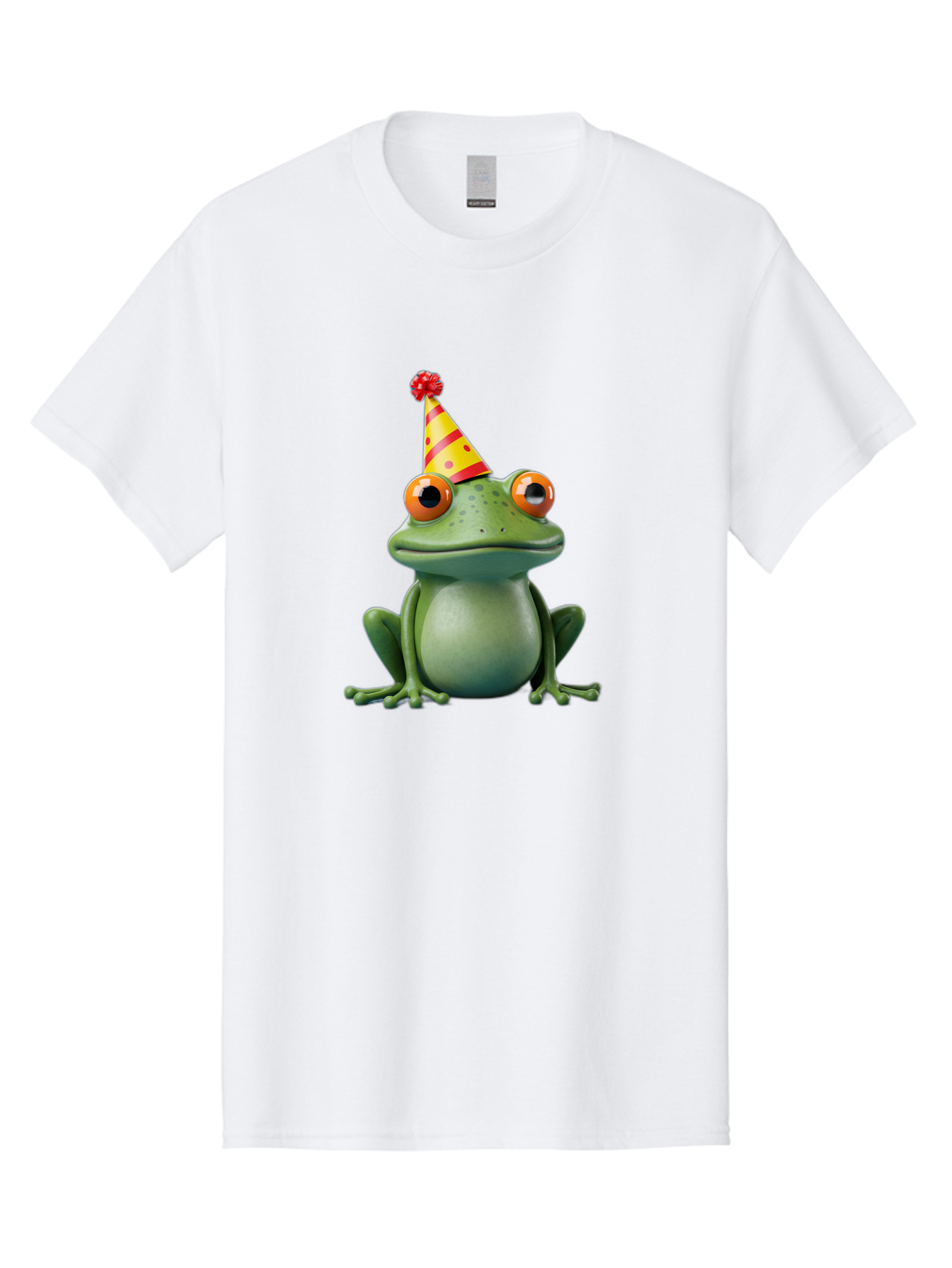 Party-Frog-3 Men'S Graphic Tee, 100% Cotton, Comfortable Casual Summer Wear, Machine Washable, Cartoon Frog, Party Hat, Festive Atmosphere, Celebration Mode, Fun And Playful, Vibrant Colors, Happy Mood, 3D Rendering, Humorous Character, Bac211