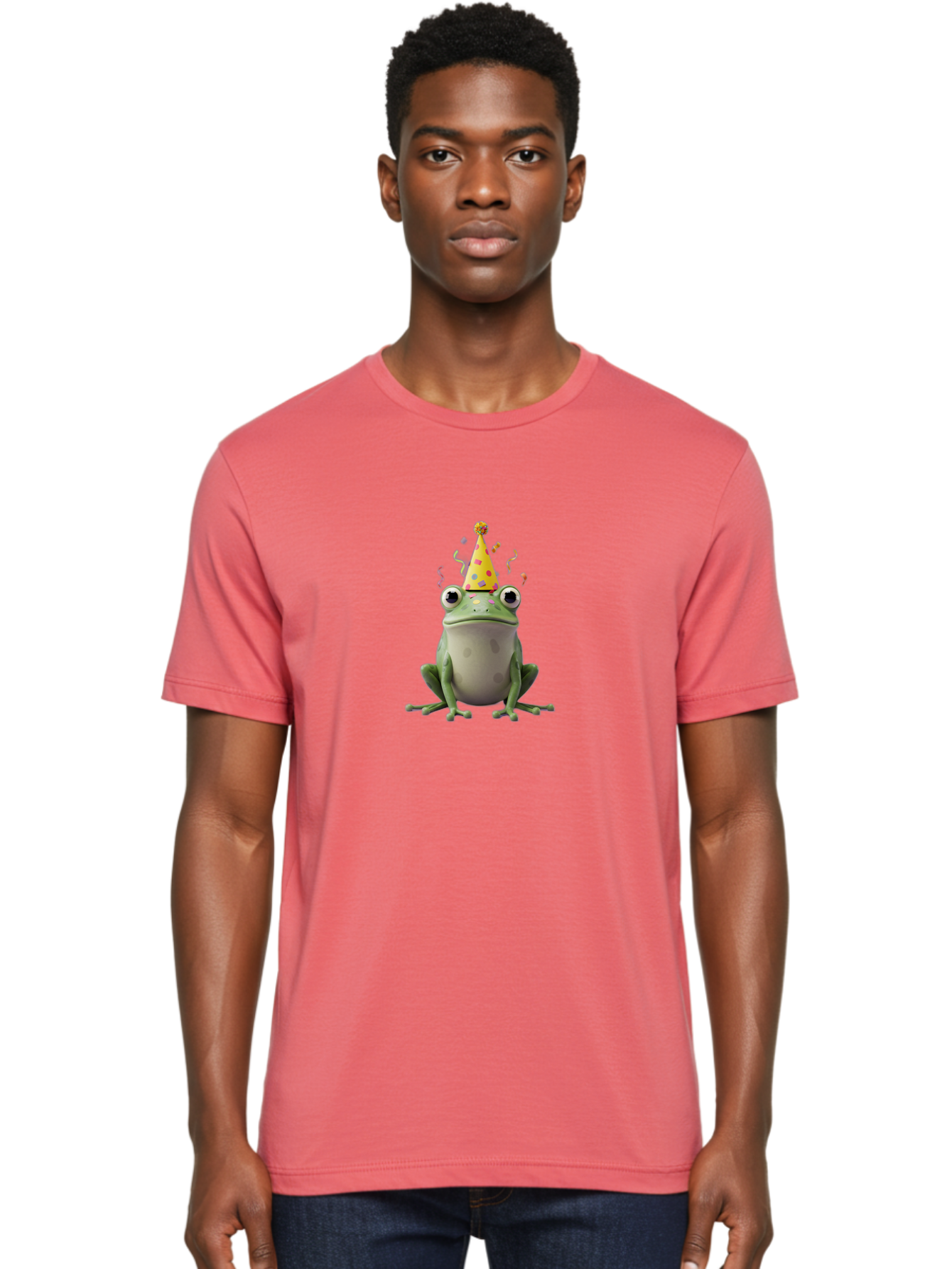 Party-Frog-4 Men'S Graphic Tee, 100% Cotton, Comfortable Casual Summer Wear, Machine Washable, Cartoon Frog, Party Hat, Celebration, Confetti, Funny Animal, Playful Creature, Festive Atmosphere, Colorful Decorations, Joyful Moment, Bac212