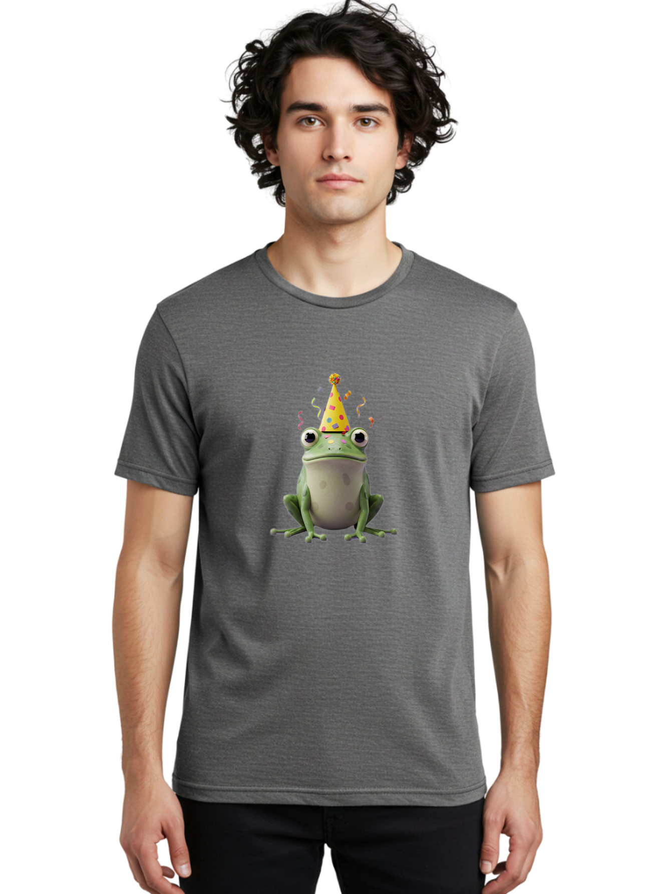 Party-Frog-4 Men'S Graphic Tee, 100% Cotton, Comfortable Casual Summer Wear, Machine Washable, Cartoon Frog, Party Hat, Celebration, Confetti, Funny Animal, Playful Creature, Festive Atmosphere, Colorful Decorations, Joyful Moment, Bac212