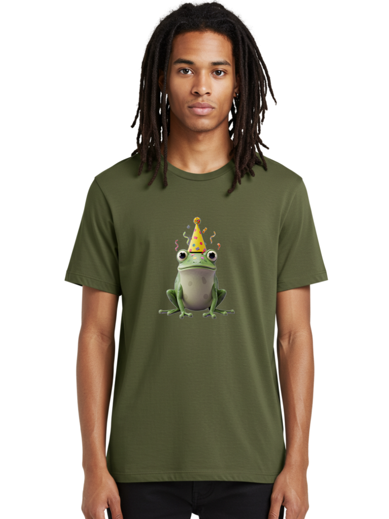 Party-Frog-4 Men'S Graphic Tee, 100% Cotton, Comfortable Casual Summer Wear, Machine Washable, Cartoon Frog, Party Hat, Celebration, Confetti, Funny Animal, Playful Creature, Festive Atmosphere, Colorful Decorations, Joyful Moment, Bac212
